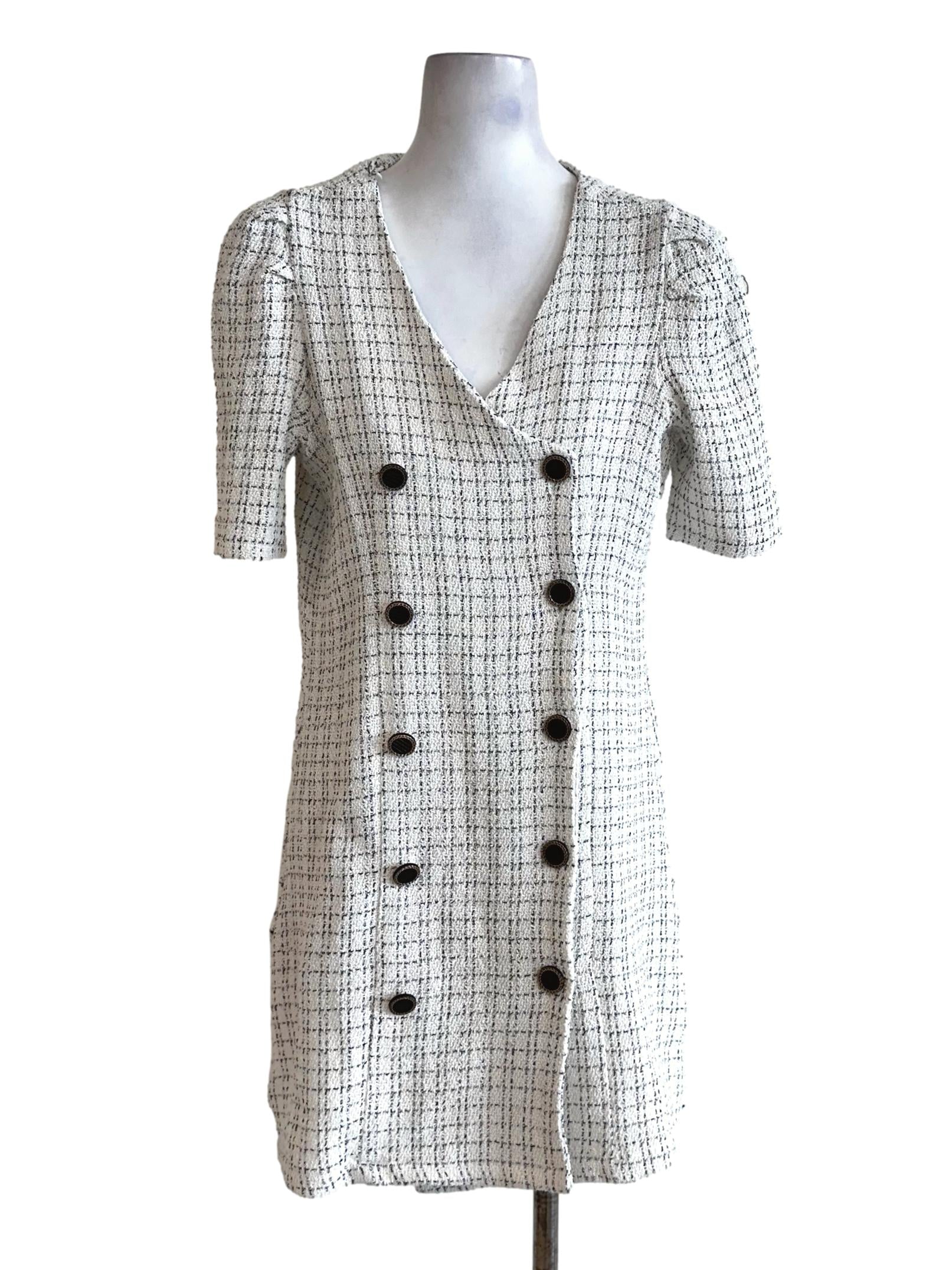 White Gingham Textured Pattern Mini Dress