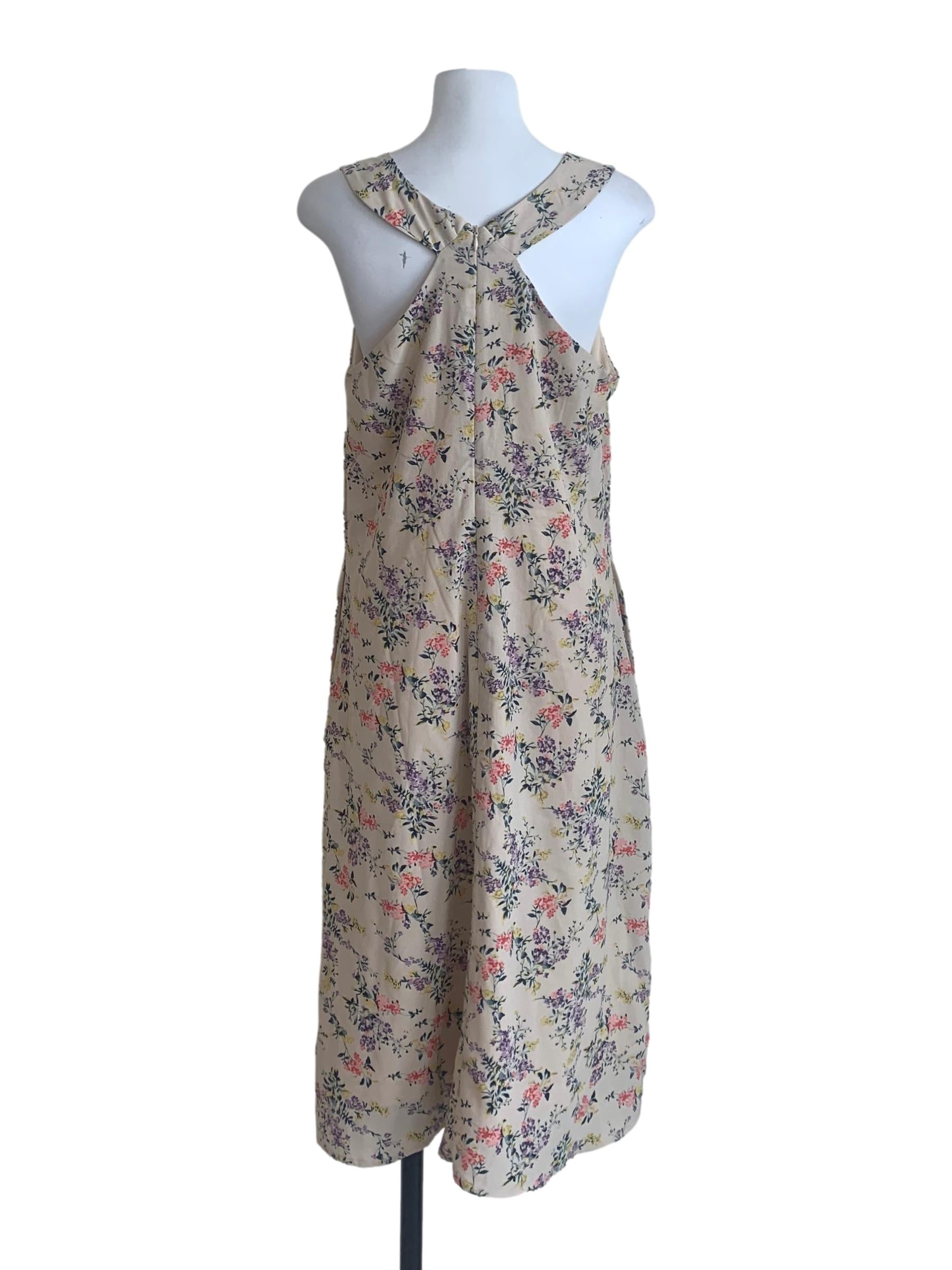 Latte Beige Floral Pattern Dress
