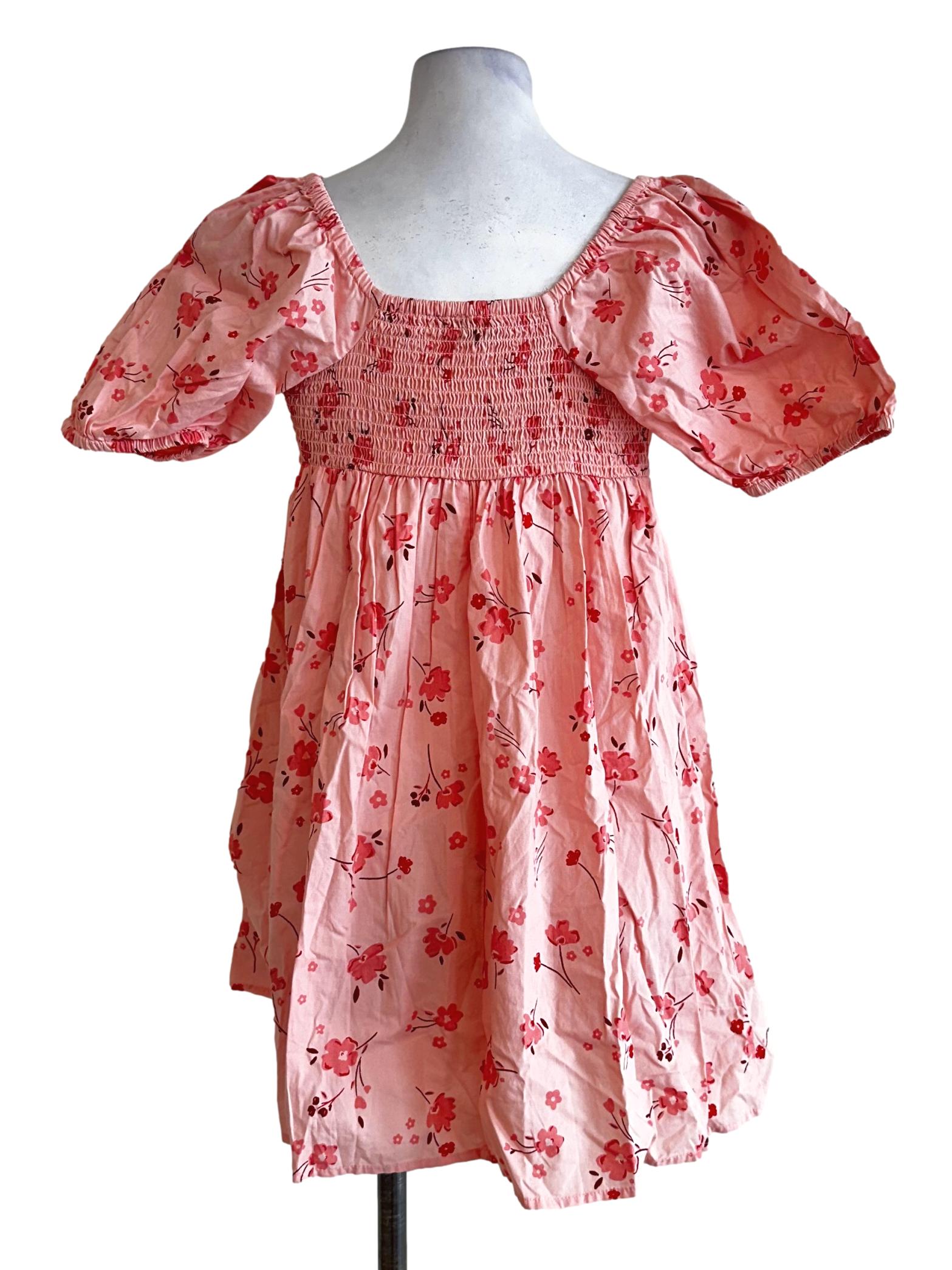 Coral Pink Flower Printed Mini Dress