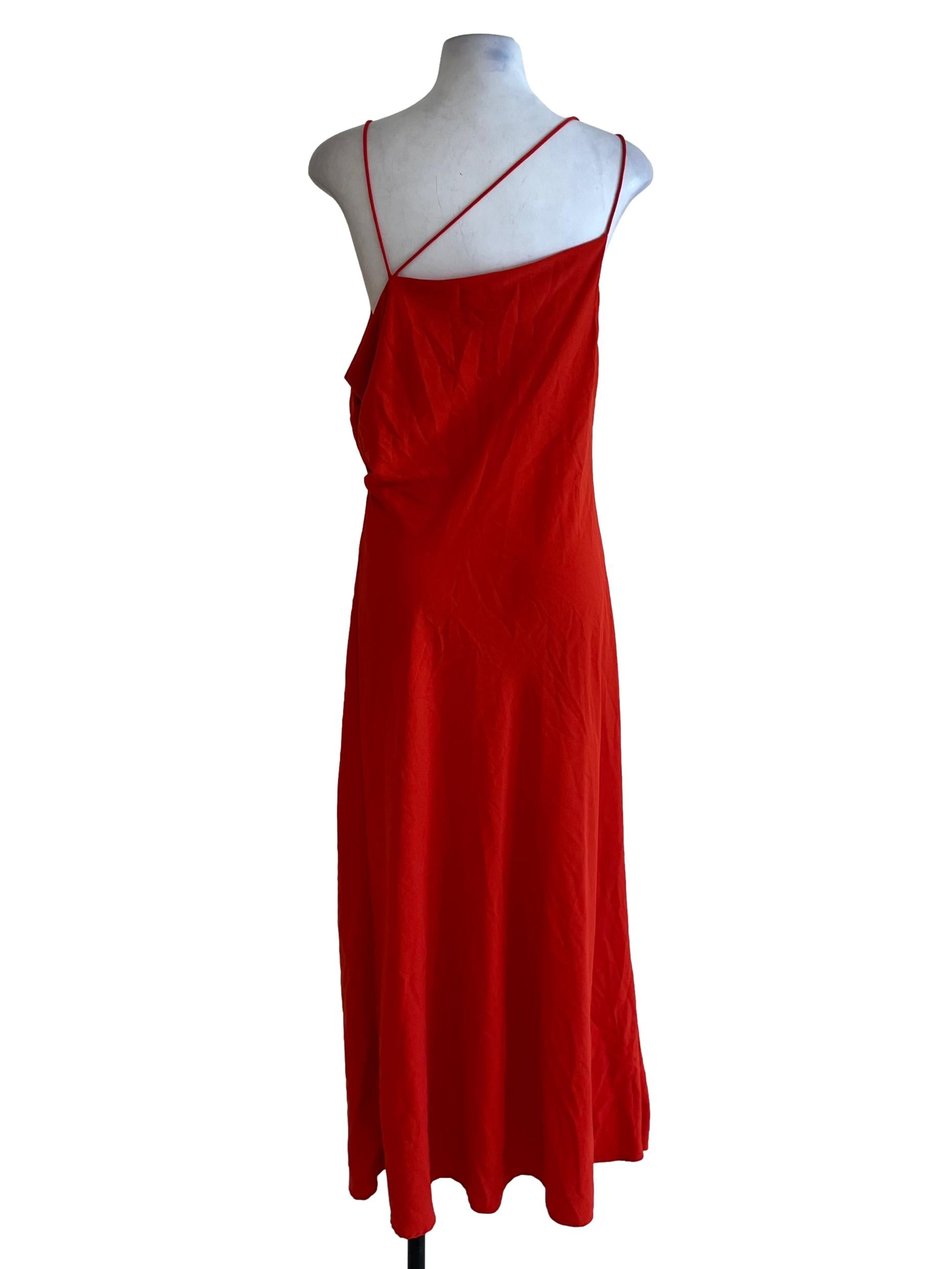 Fire Orange Asymmetrical Neckline Sheath Dress