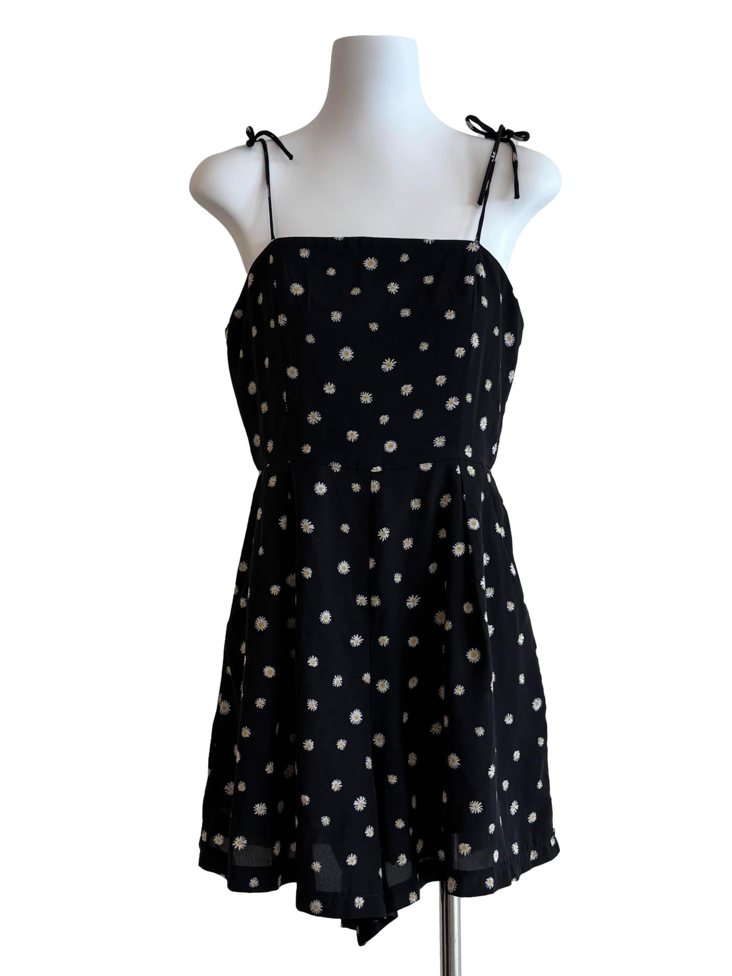 Jet Black Floral Spaghetti Strap Rompers