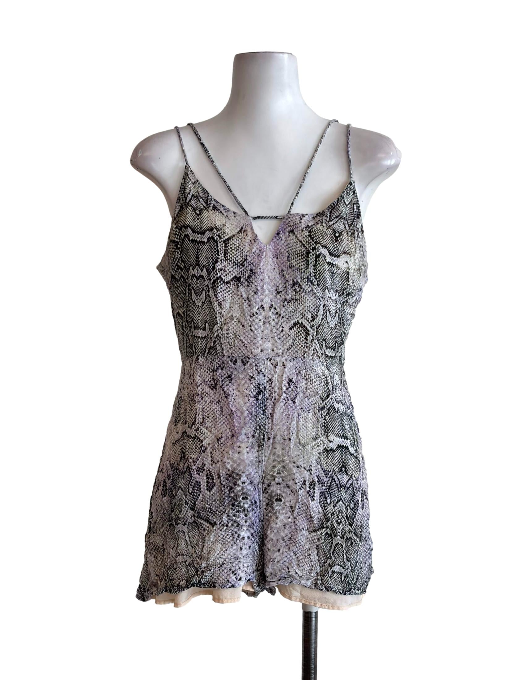 Aqua Snakeskin Spaghetti Strap Romper - Multicolor CSN