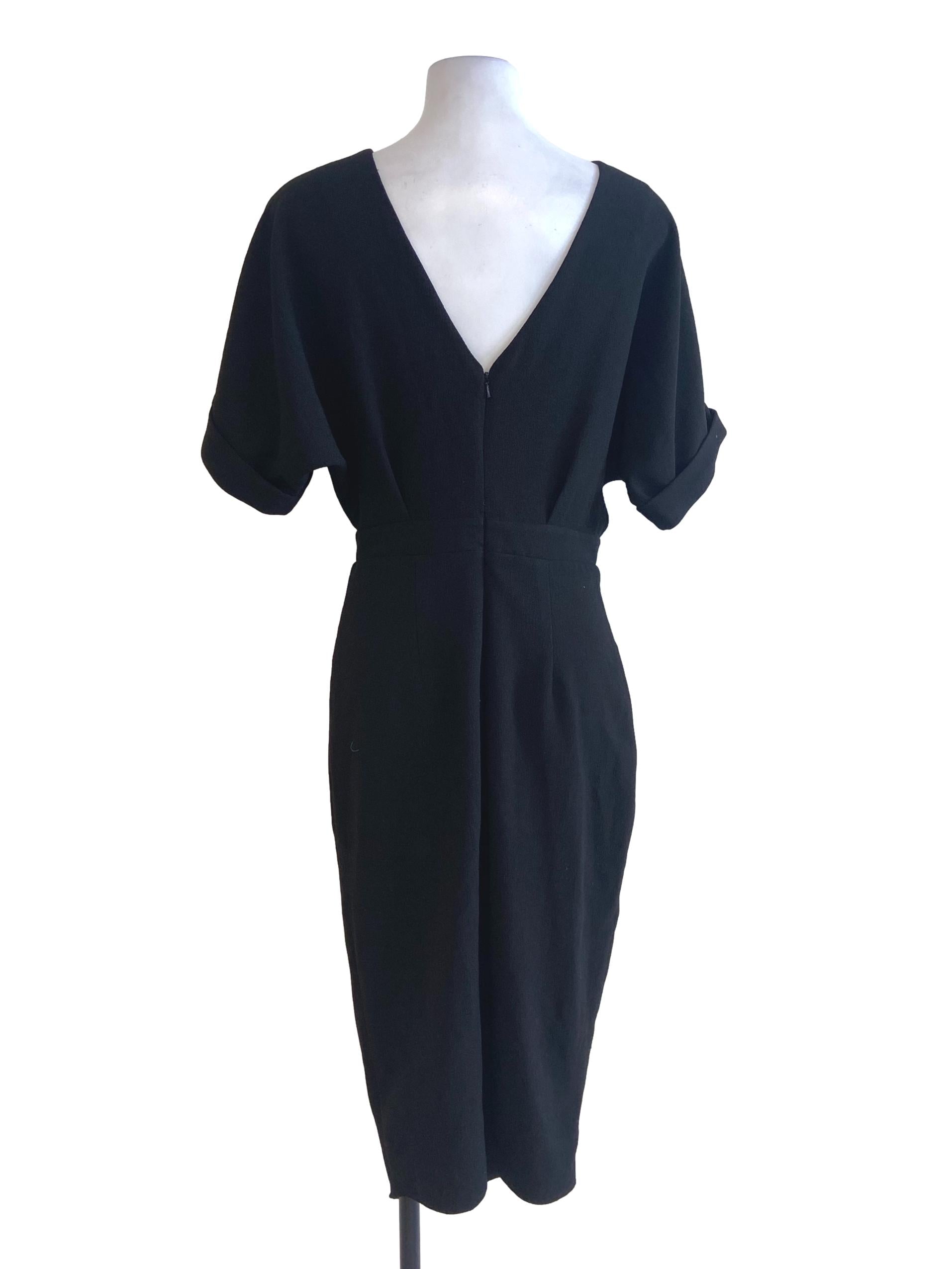 Black Tweed Batwing Sleeve Slit Sheath Dress