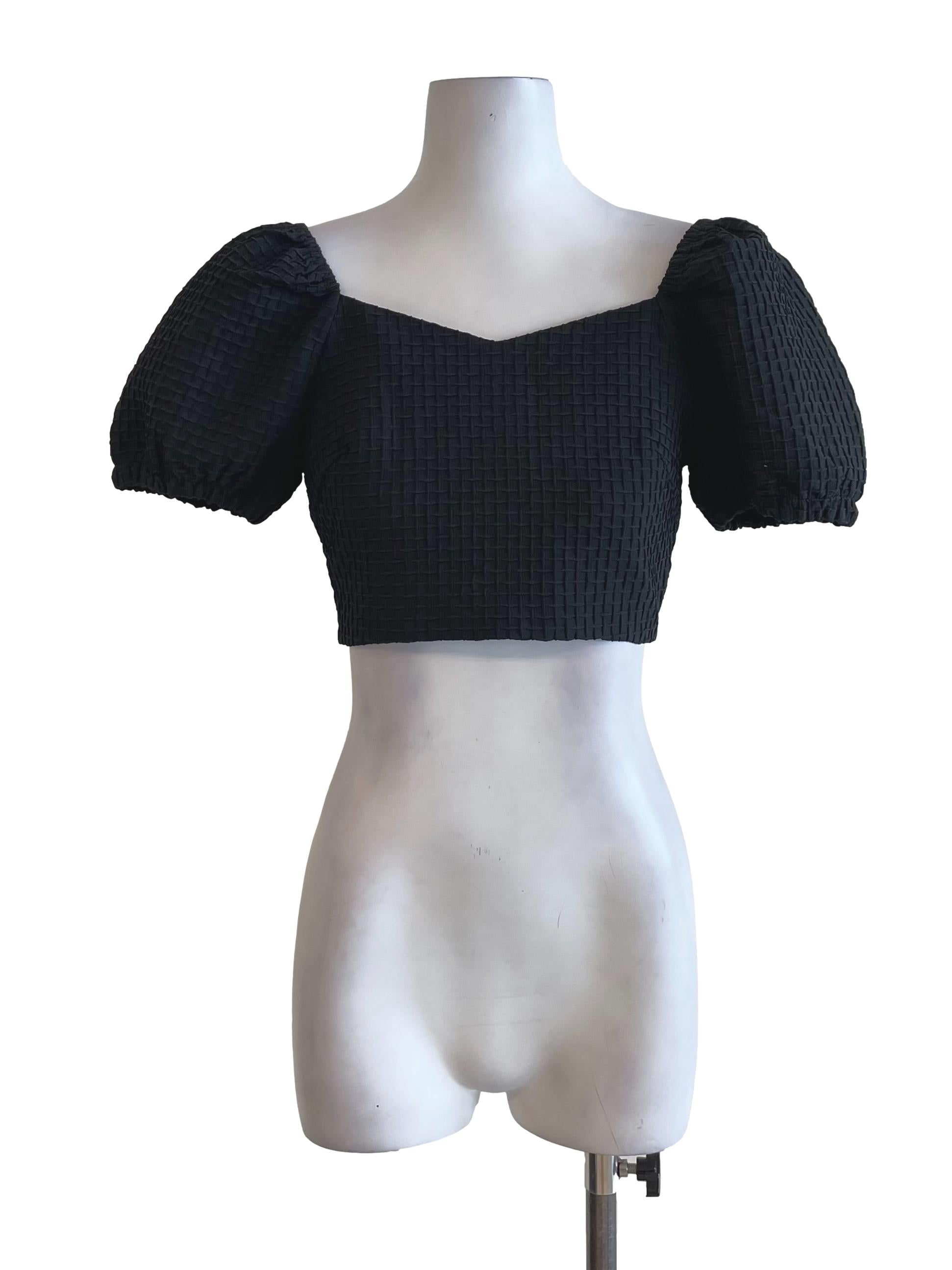 Black Grid Textured Top