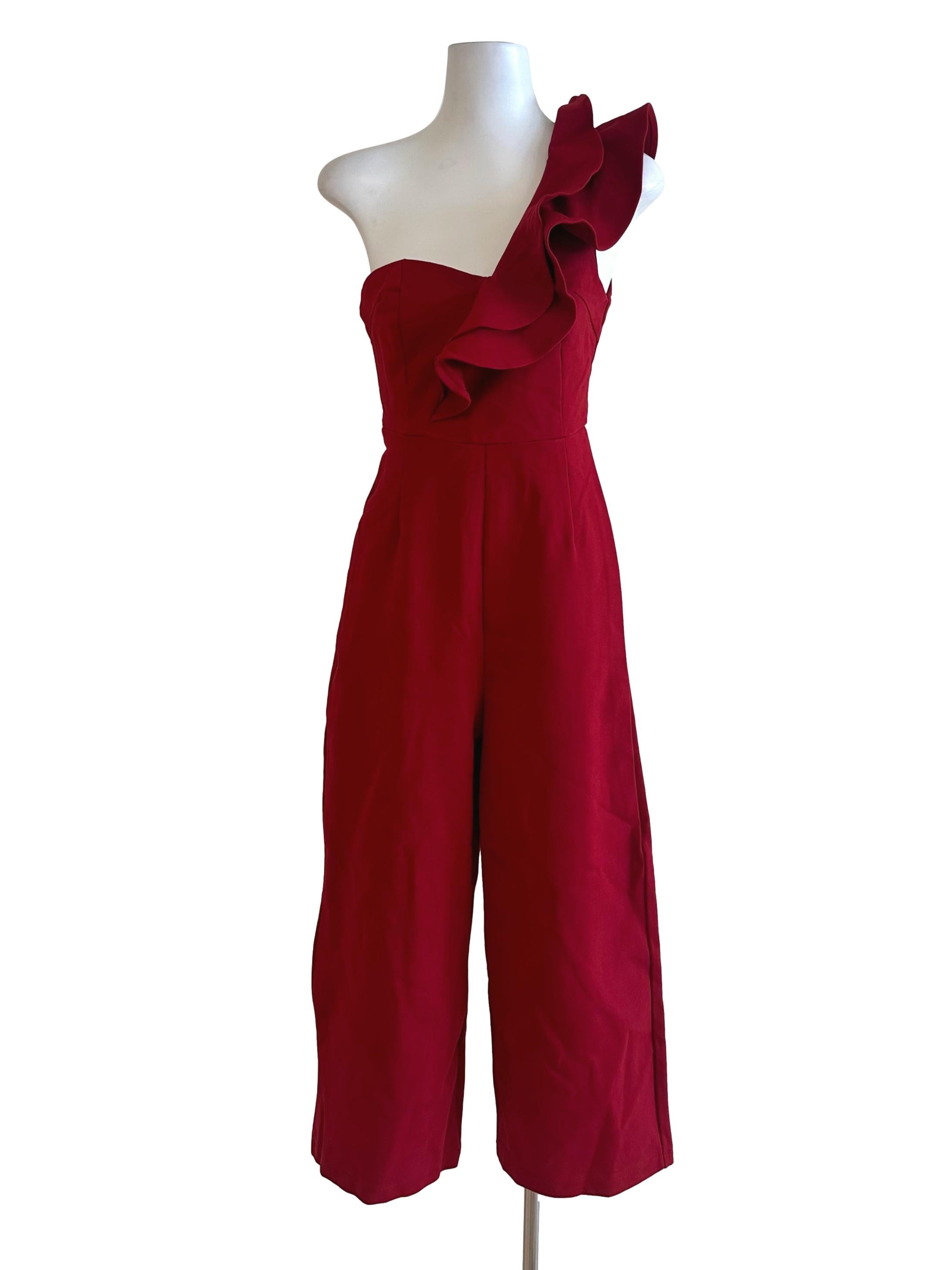 Sashay Red Ruffle Asymmetric Jumpsuit
