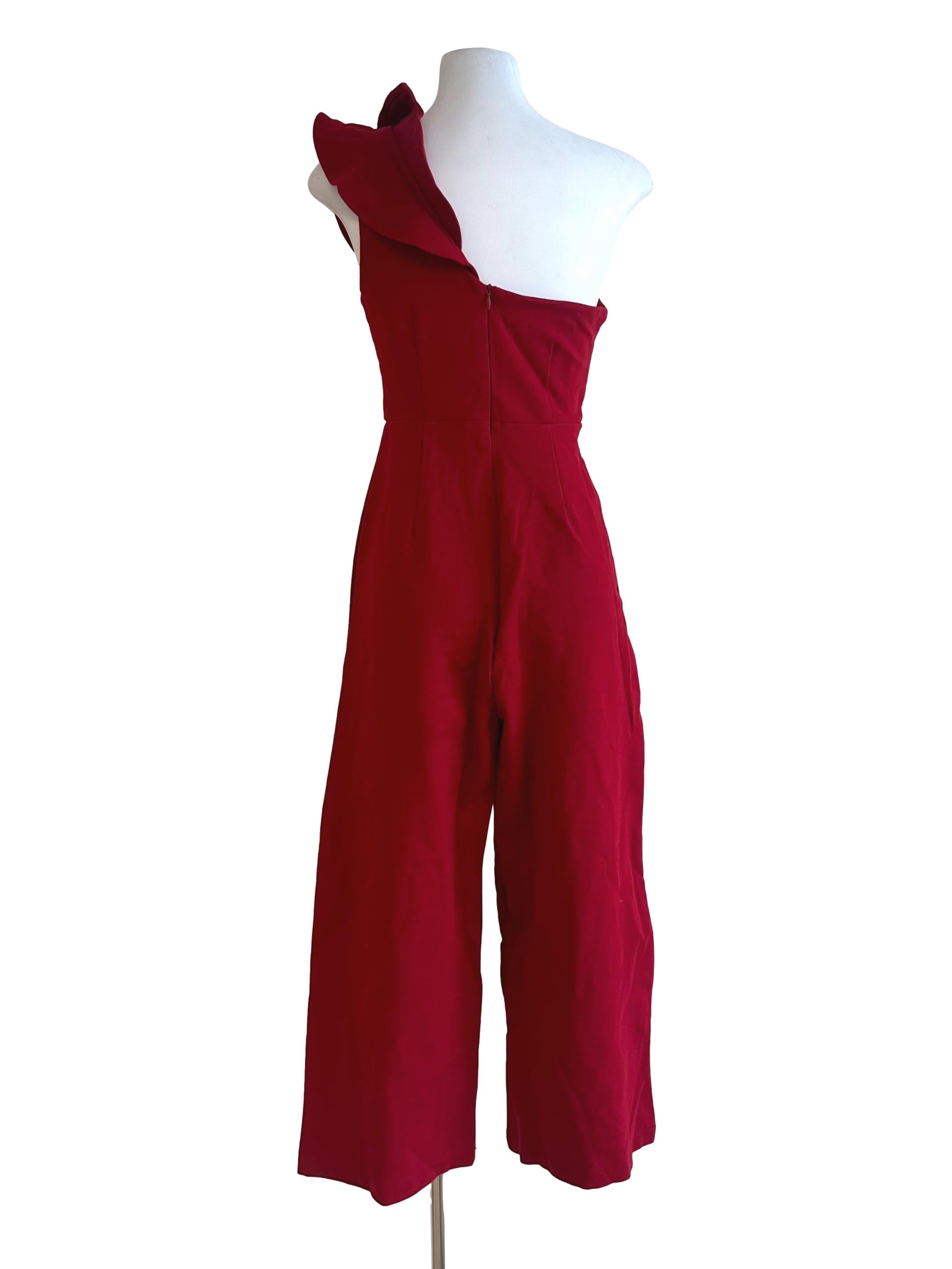 Sashay Red Ruffle Asymmetric Jumpsuit