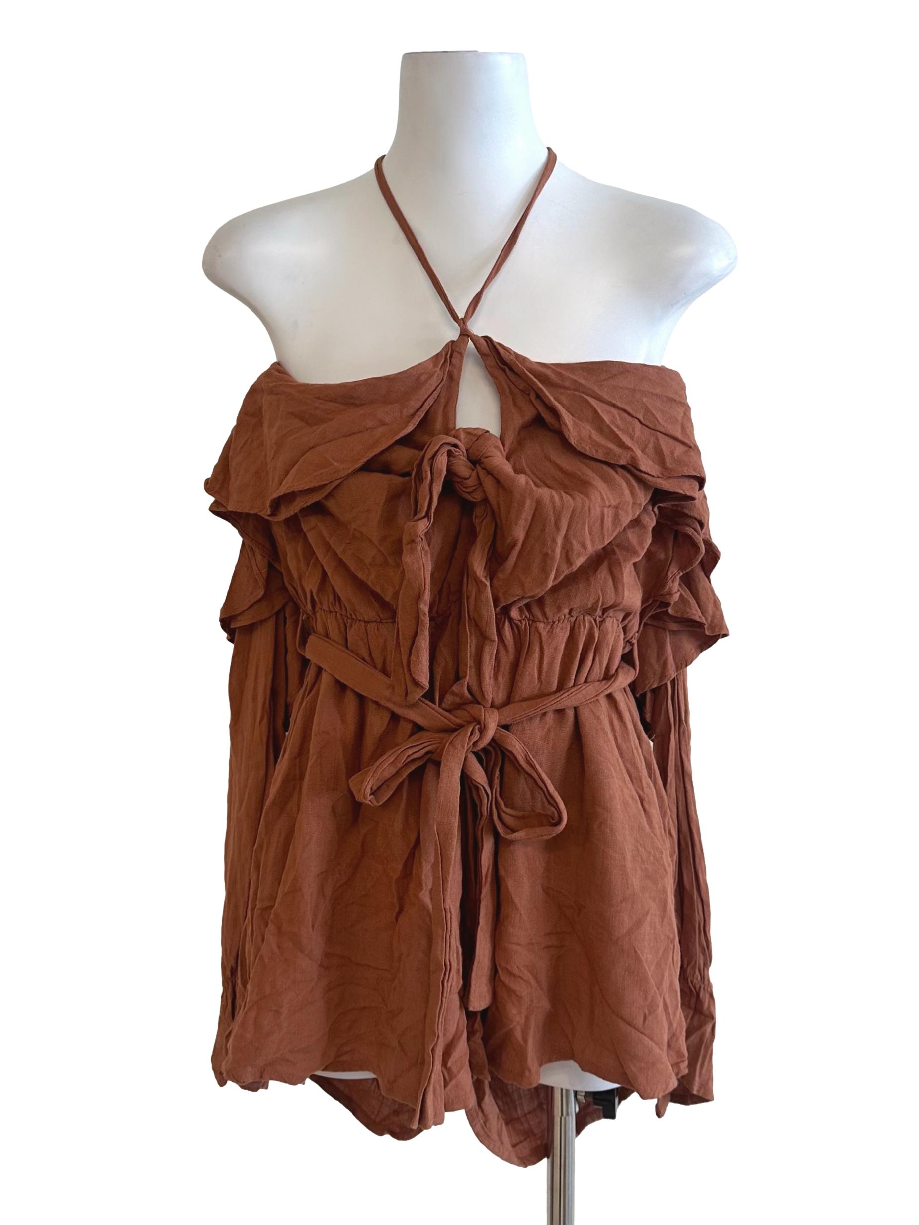Rich Brown Off Shoulder Halter Rompers