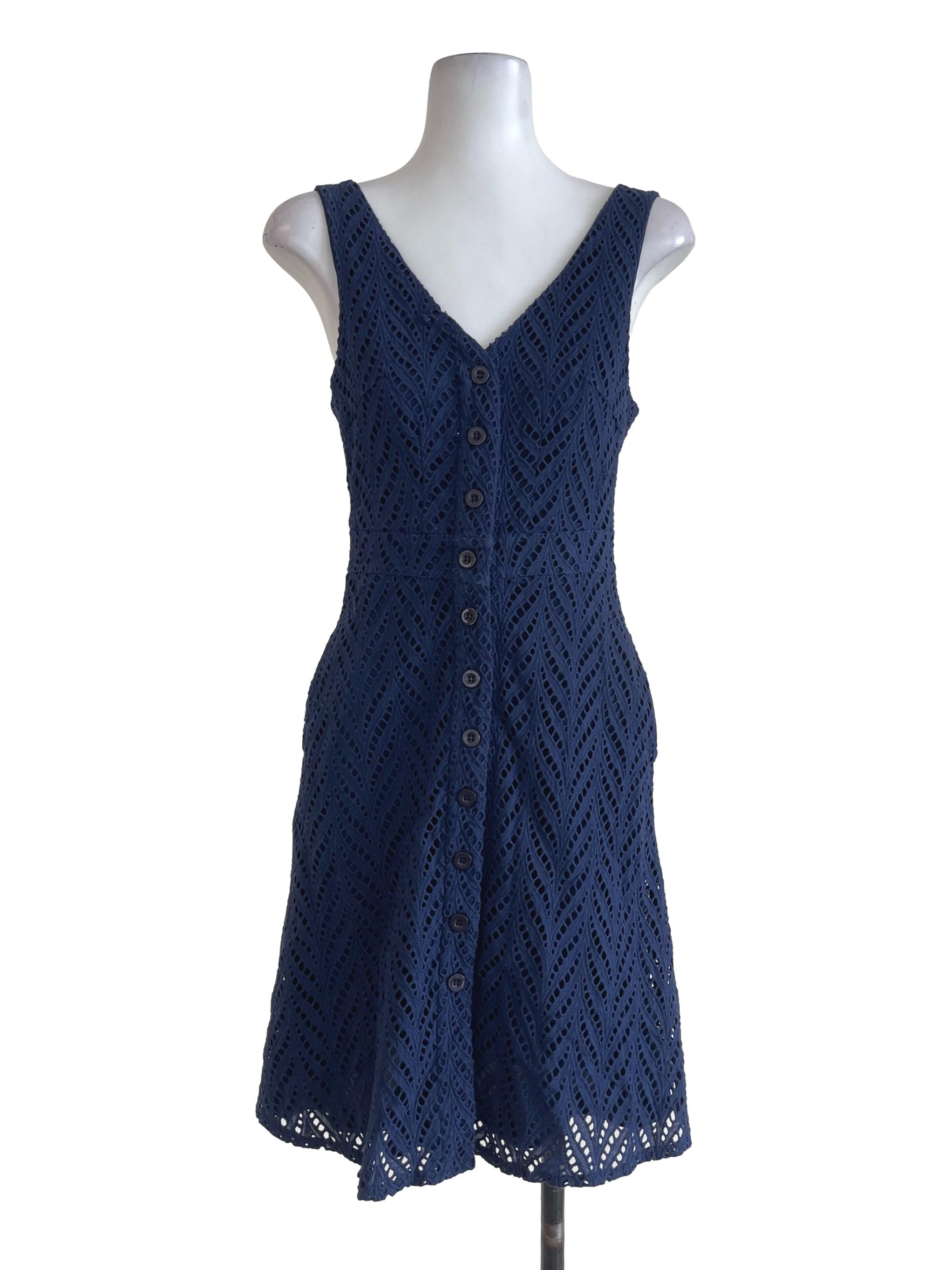 Navy Blue Eyelet Button Dress