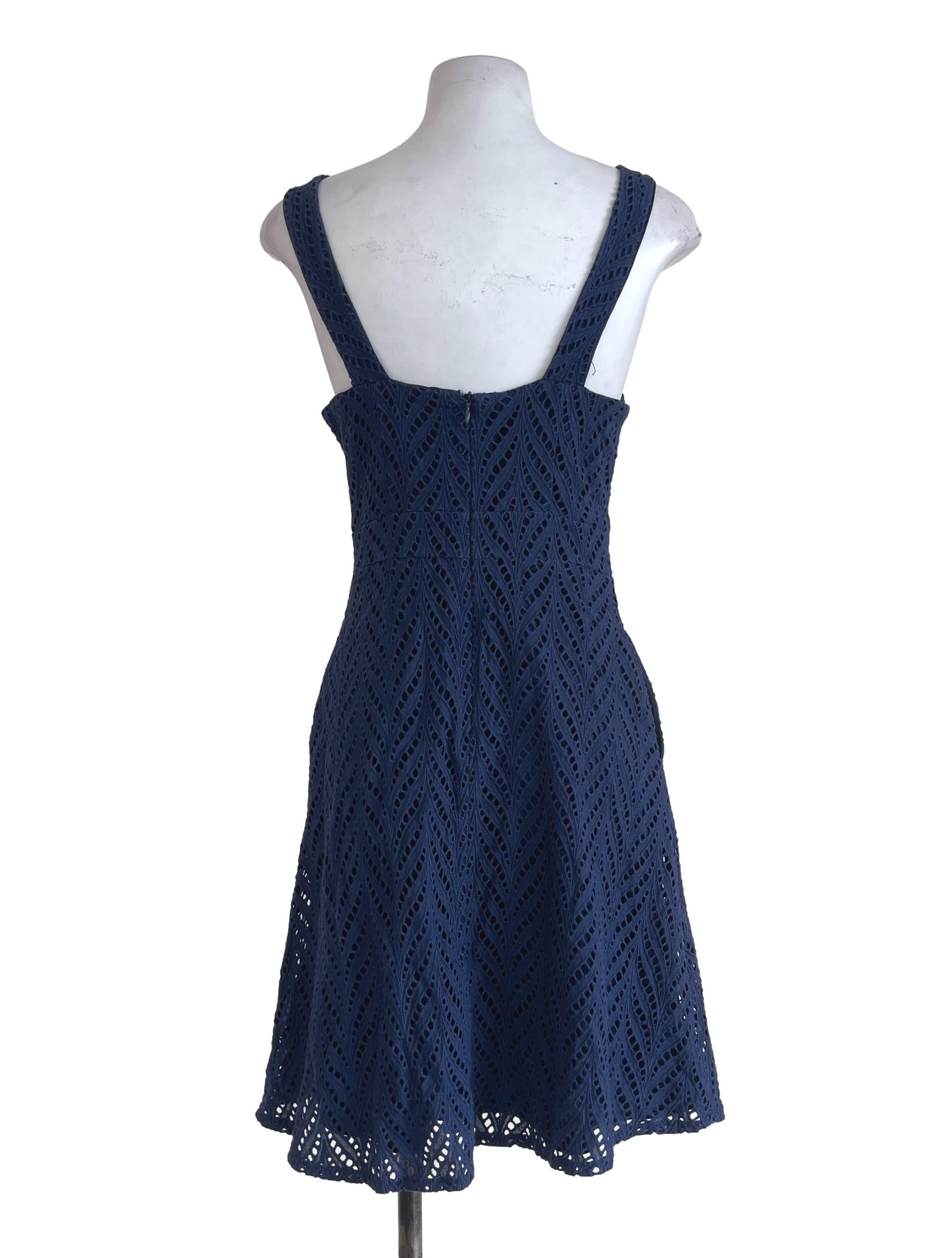 Navy Blue Eyelet Button Dress