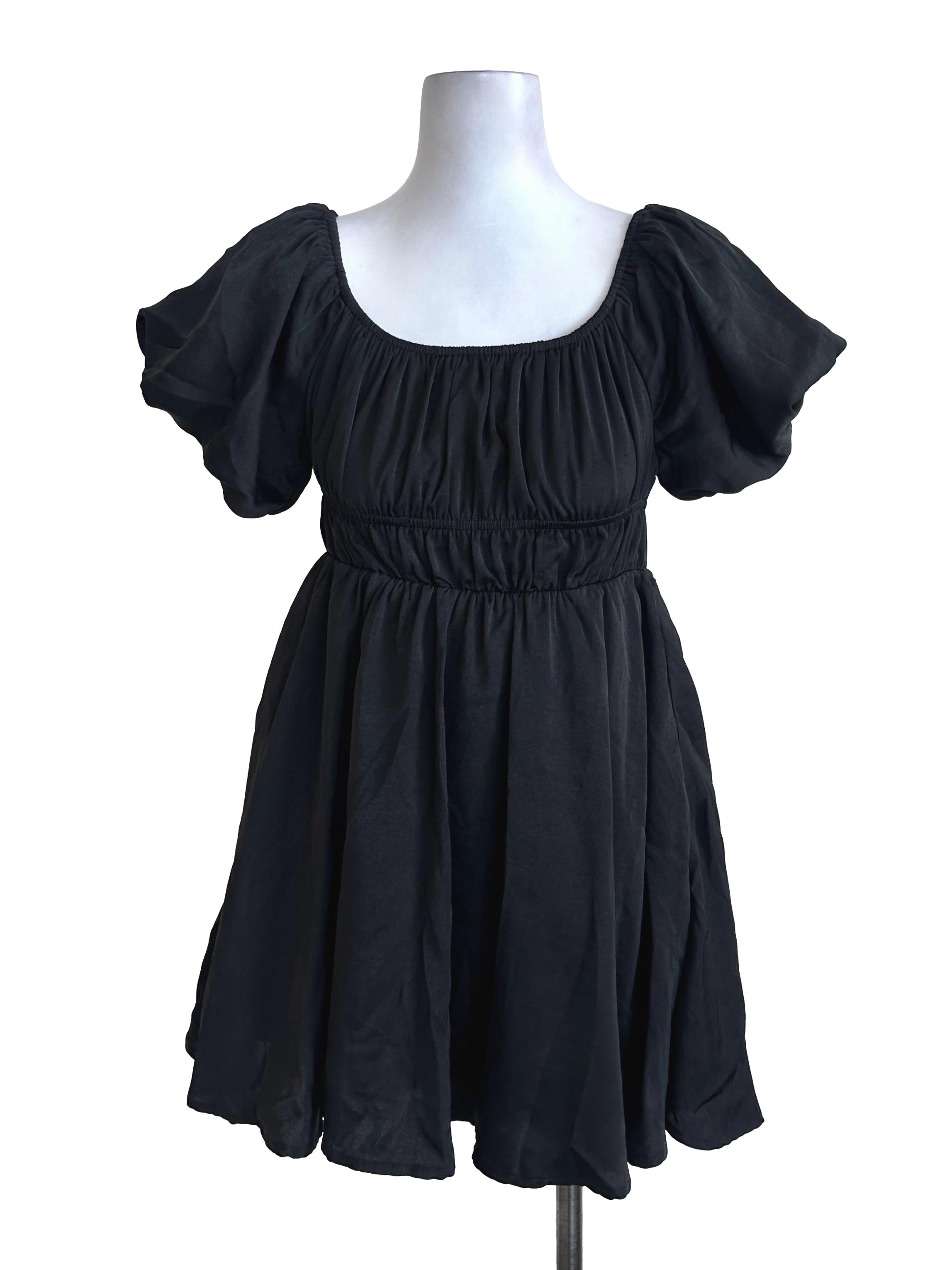 Black Puff Sleeve Babydoll Dress YHF
