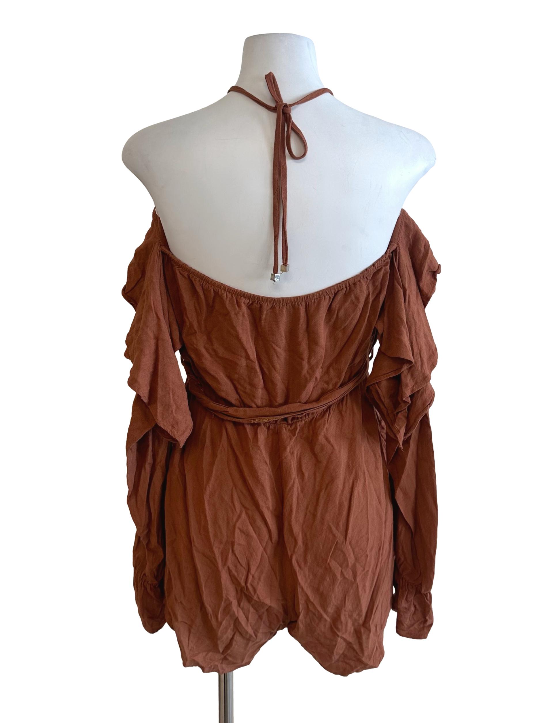 Rich Brown Off Shoulder Halter Rompers