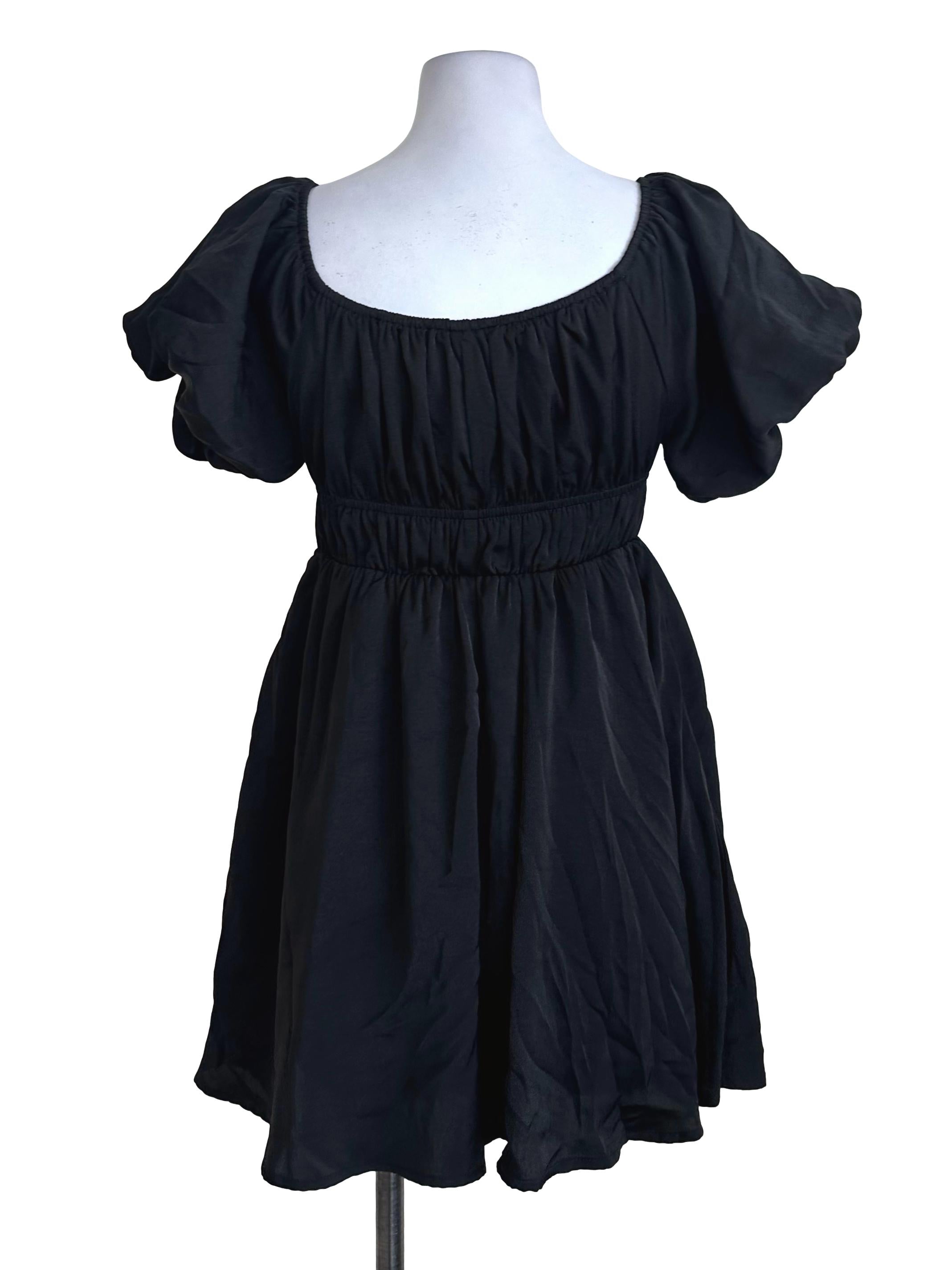 Black Puff Sleeve Babydoll Dress YHF