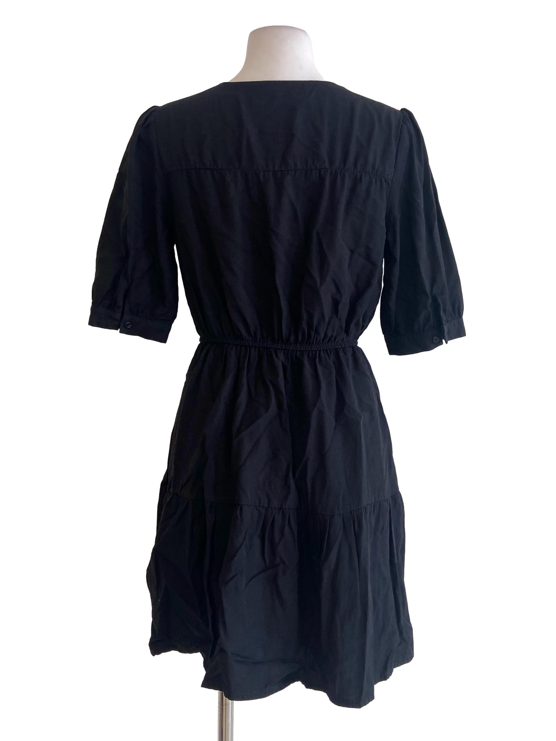 Black V Neck Layered Linen Dress TEM