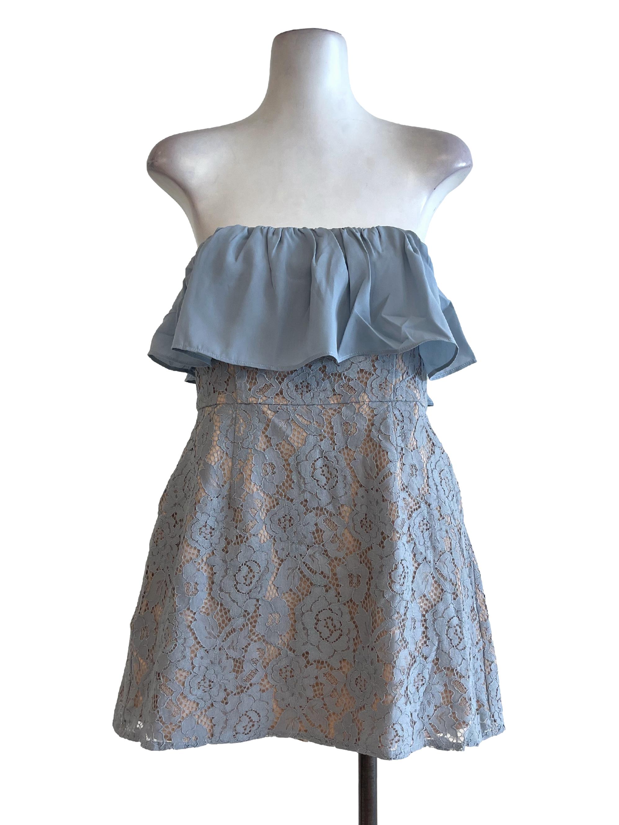 Dusty Blue Lace Romper With Nude Lining