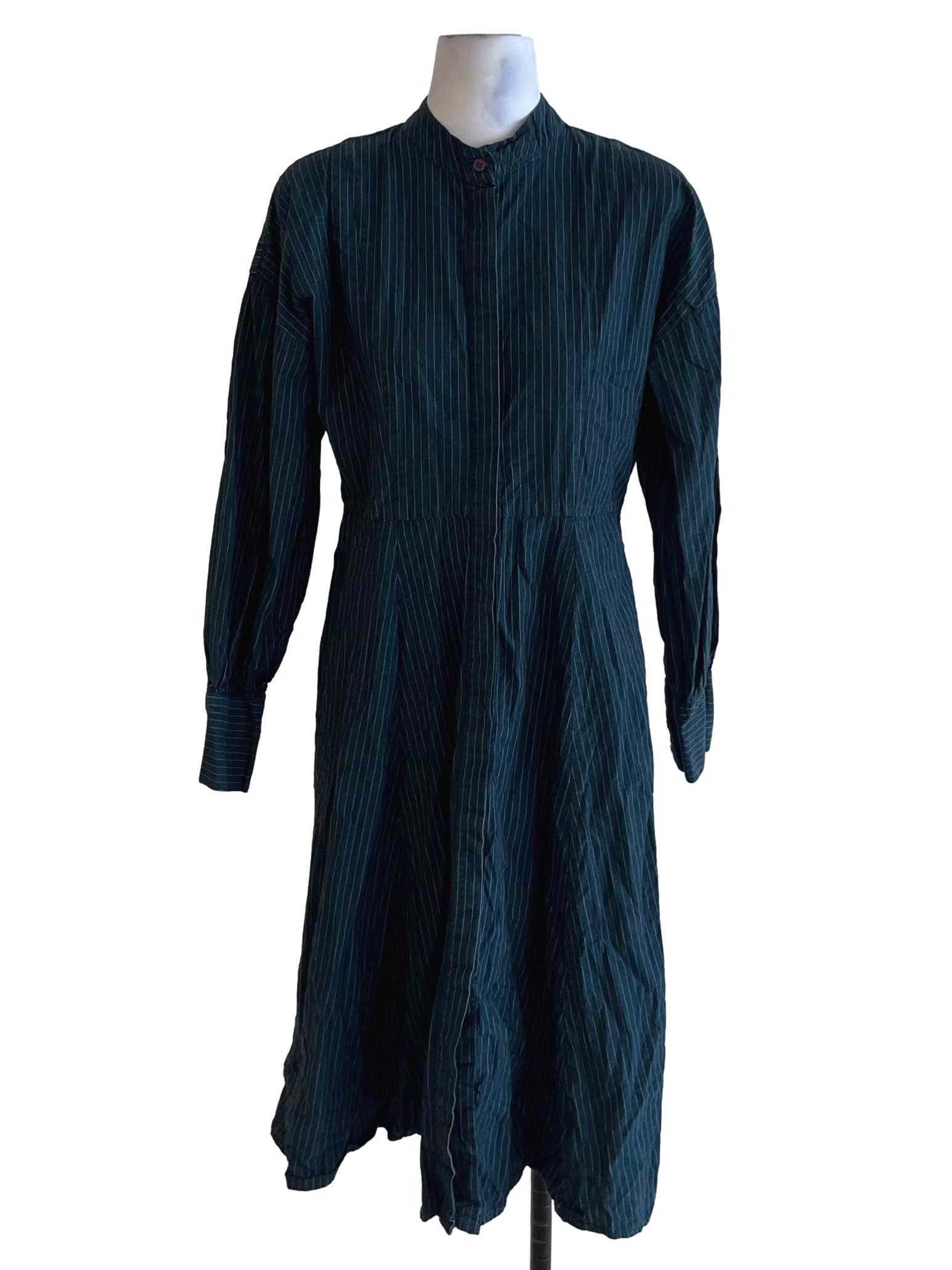 Aegean Blue Pencil Stripe Empire Dress