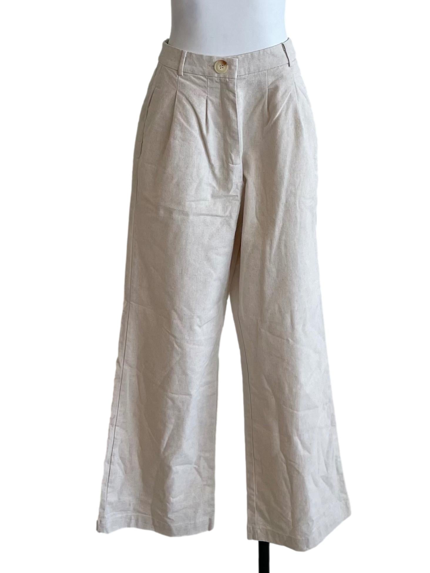 Off White Pleated High Waist Pants LB