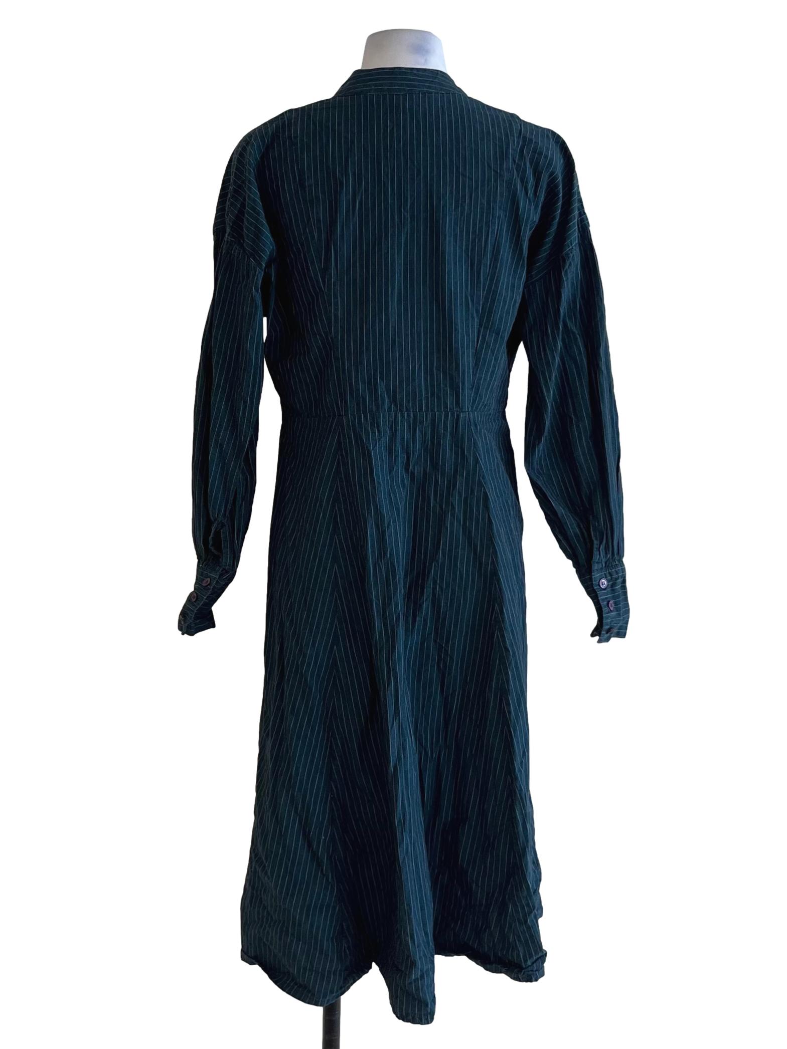 Aegean Blue Pencil Stripe Empire Dress