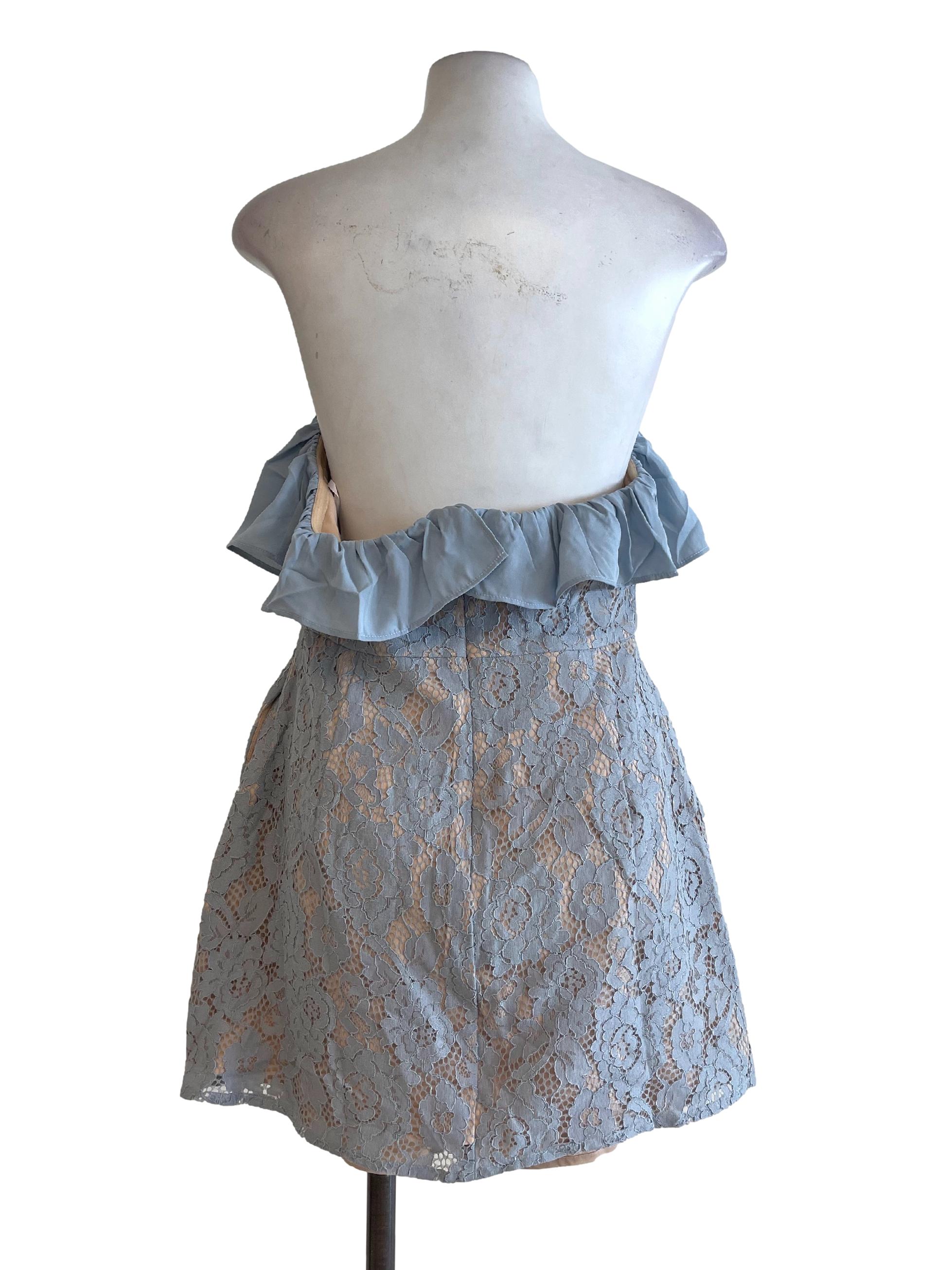 Dusty Blue Lace Romper With Nude Lining