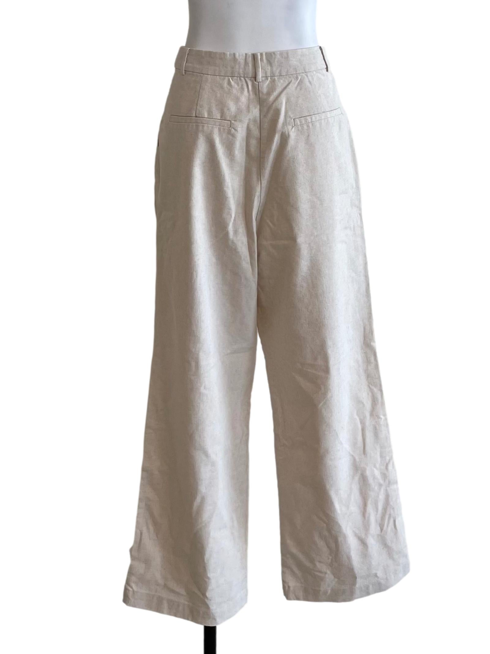 Off White Pleated High Waist Pants LB