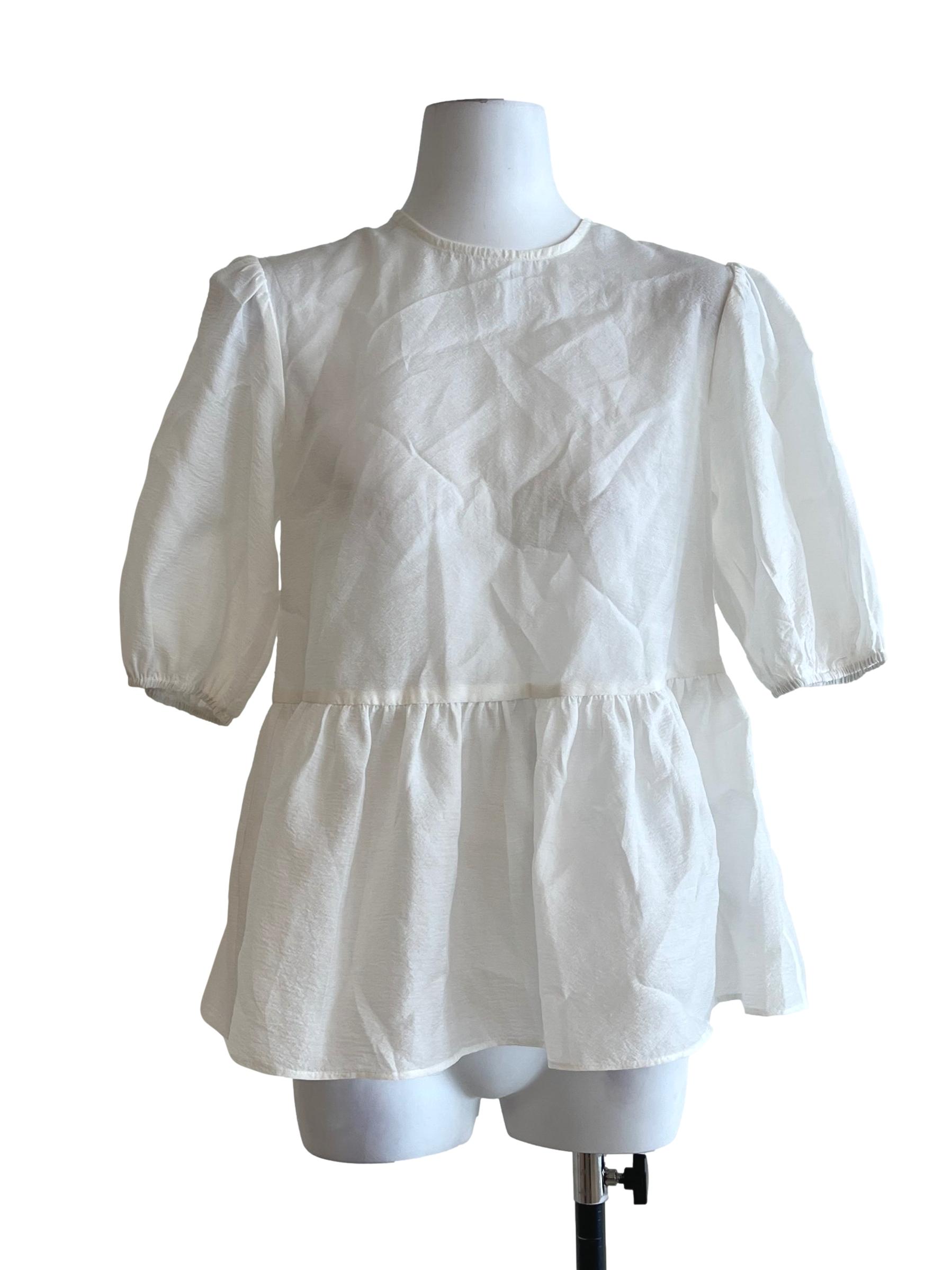 Cream Textured Rayon Peplum Blouse OSN