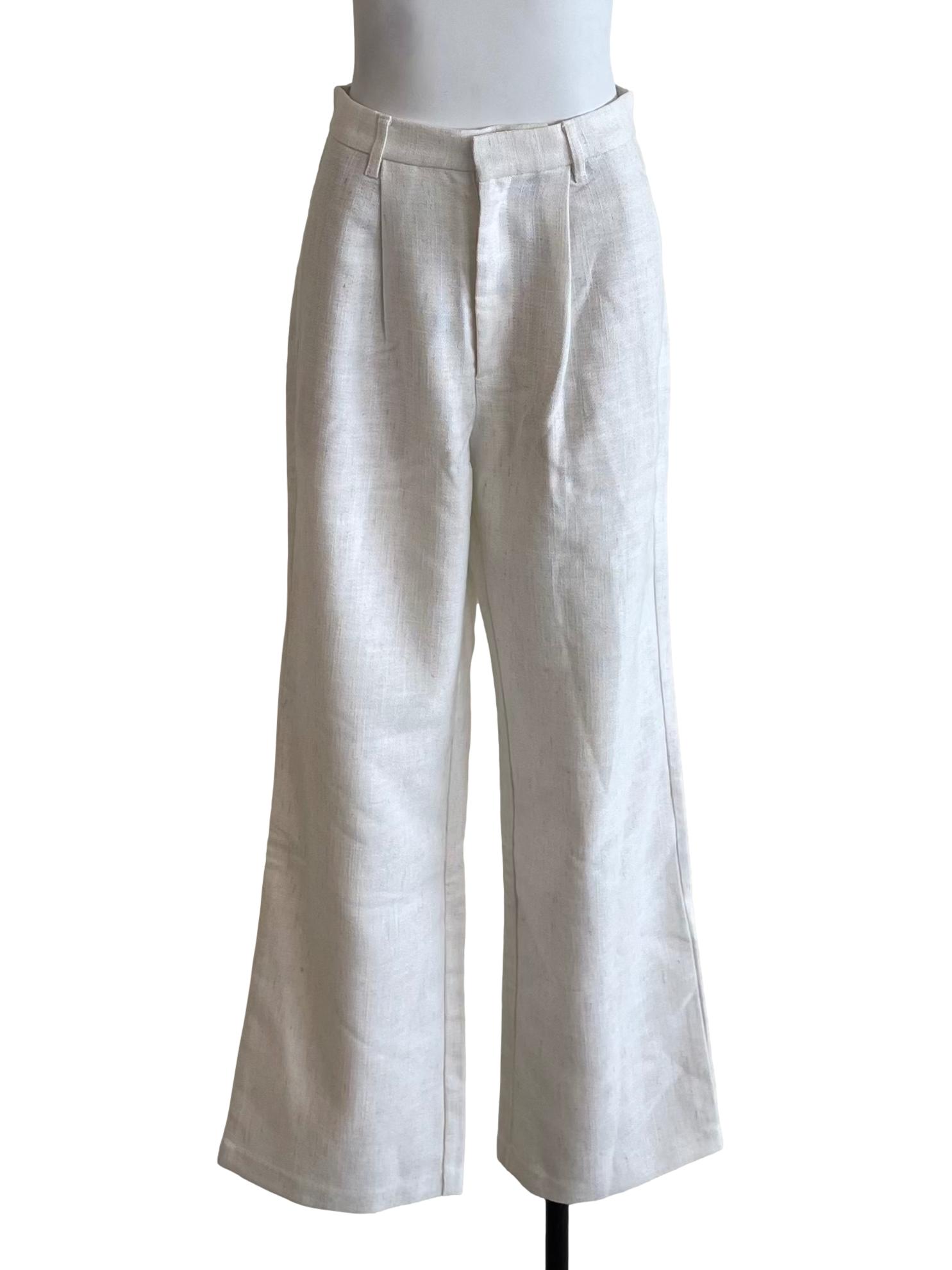 White Pleated High Waist Pants LB