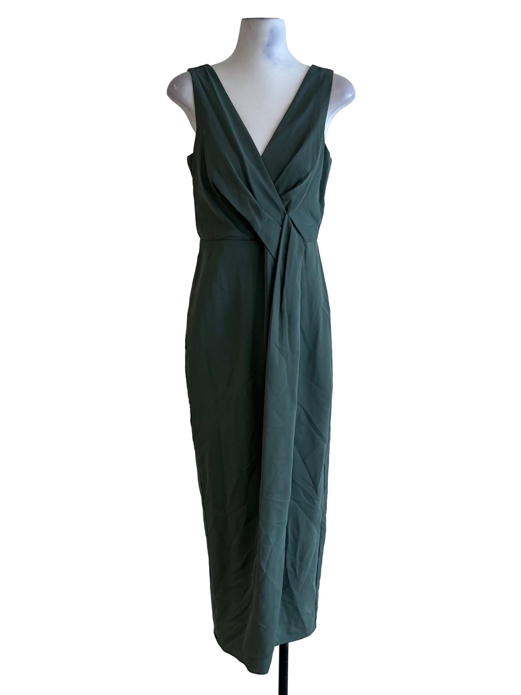 Sage Green V-Neck Babydoll Dress