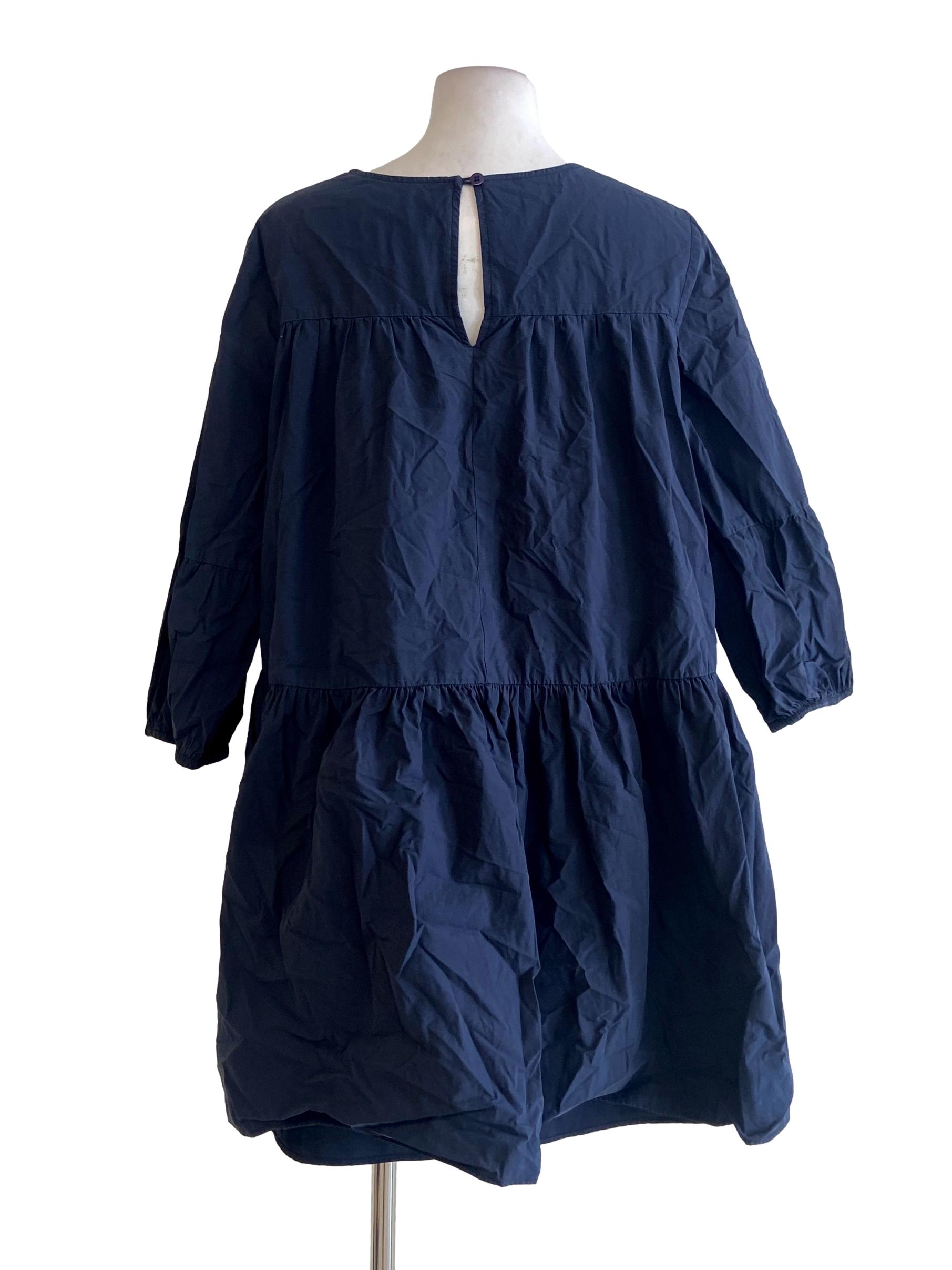 Aegean Blue V Neck Twill Drop Waist Dress
