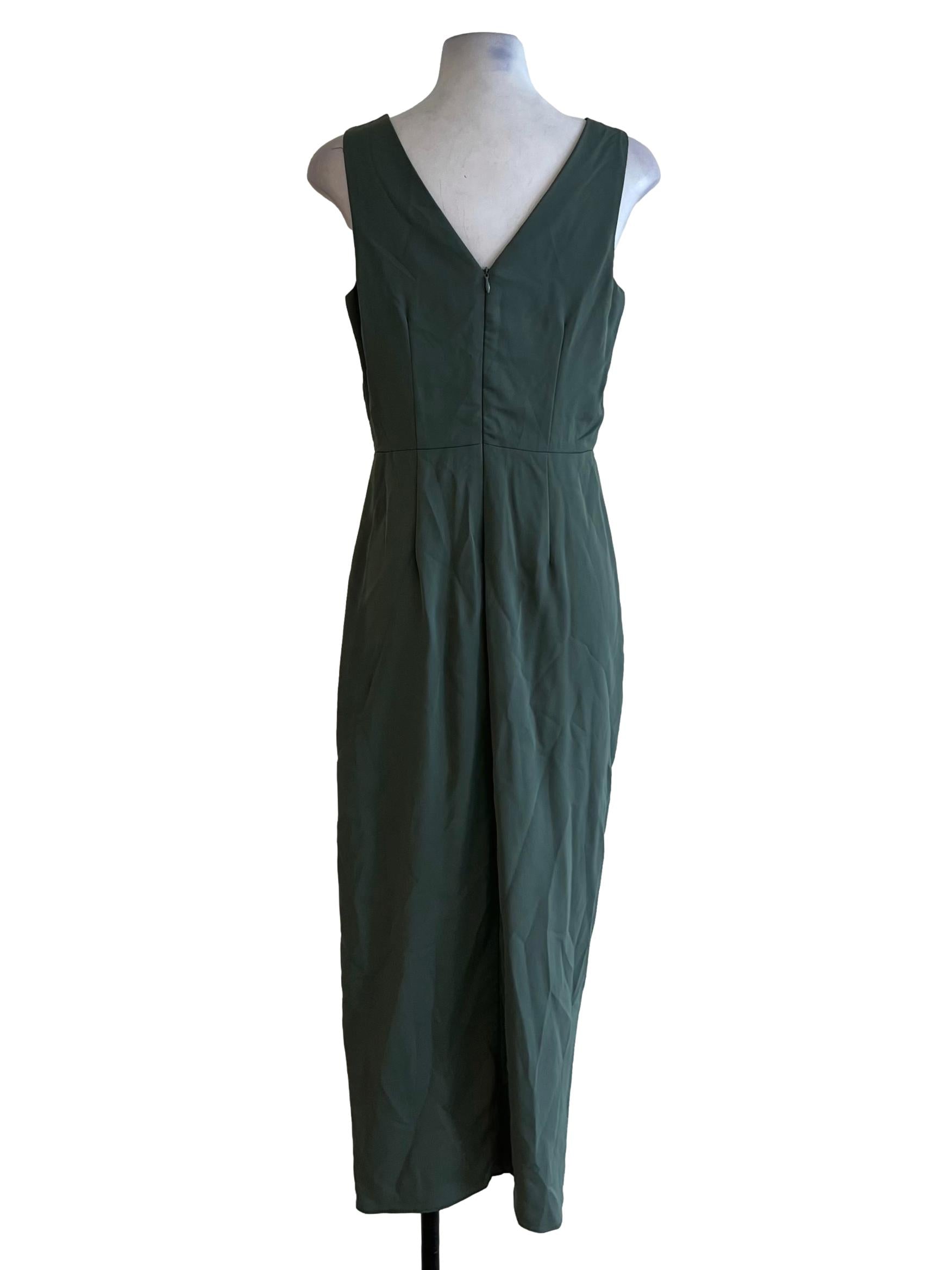 Sage Green V-Neck Babydoll Dress