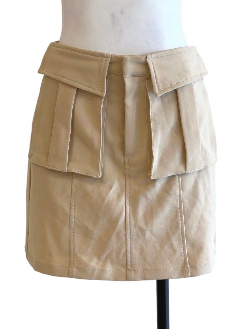 Beige Pocket Detail Mini Skirt