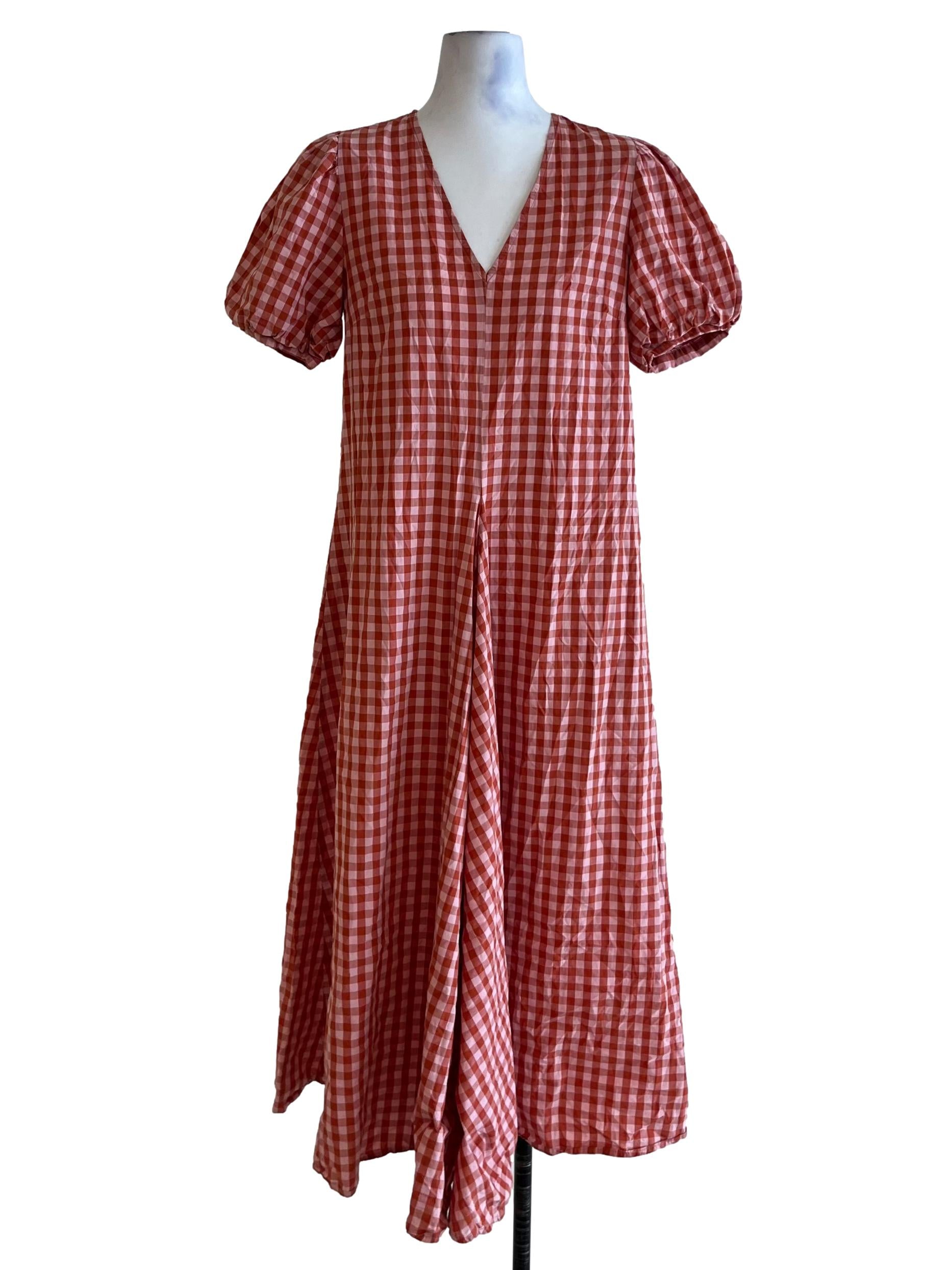 Amber Orange Gingham Empire Dress