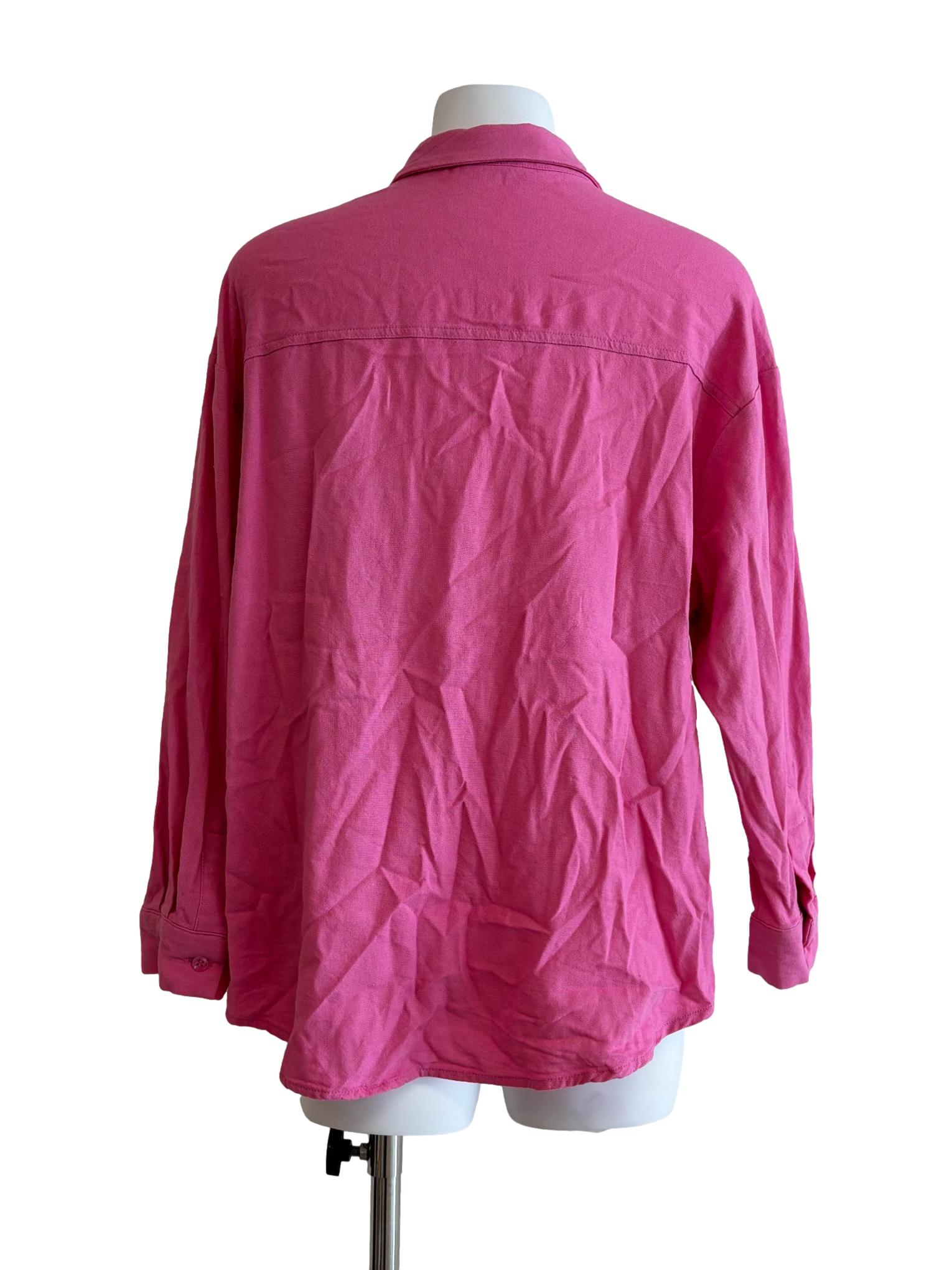 Pink Long Sleeve Linen Buttoned Shirt