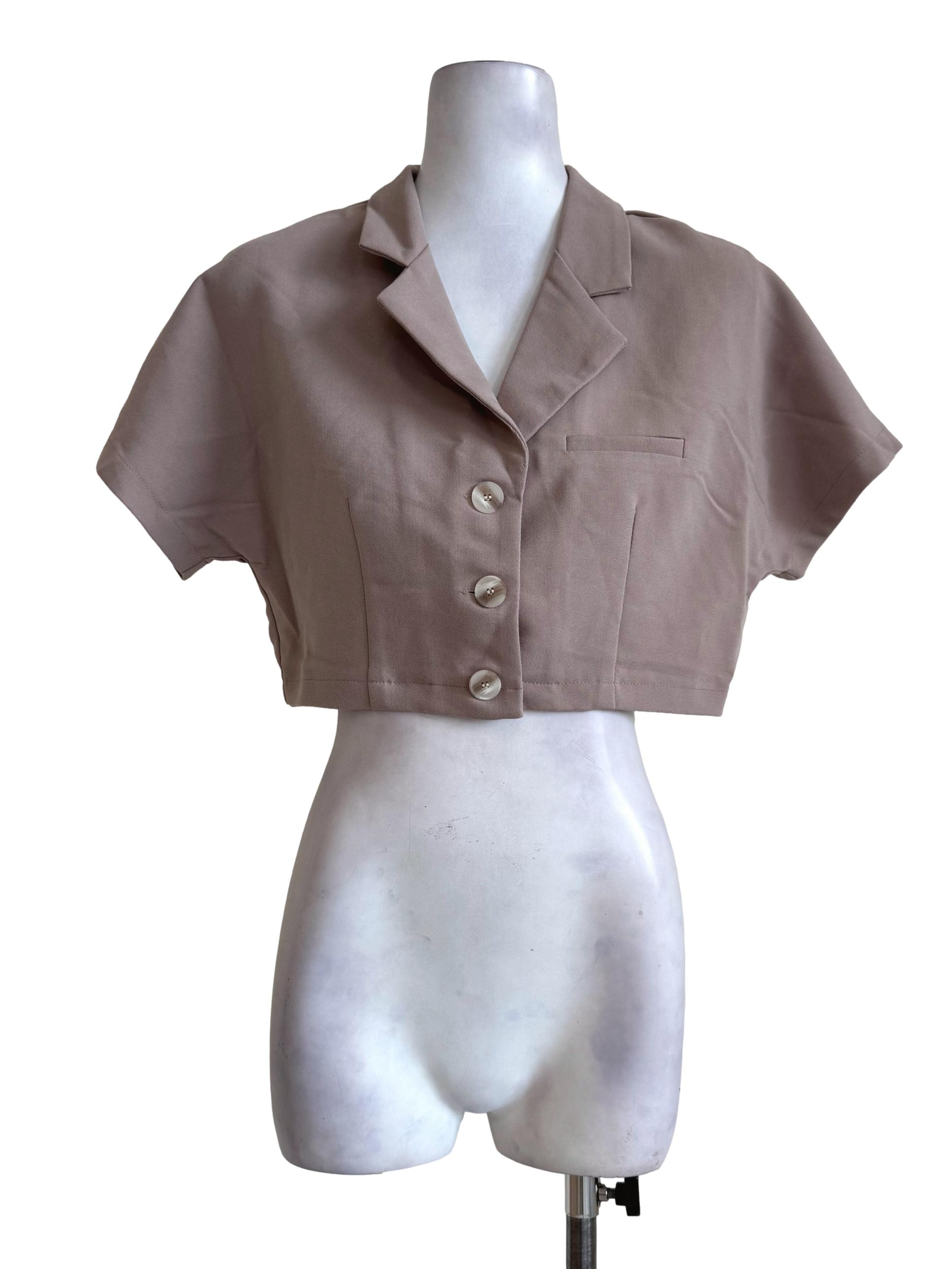 Caramel Brown Short Sleeve Crop Jacket