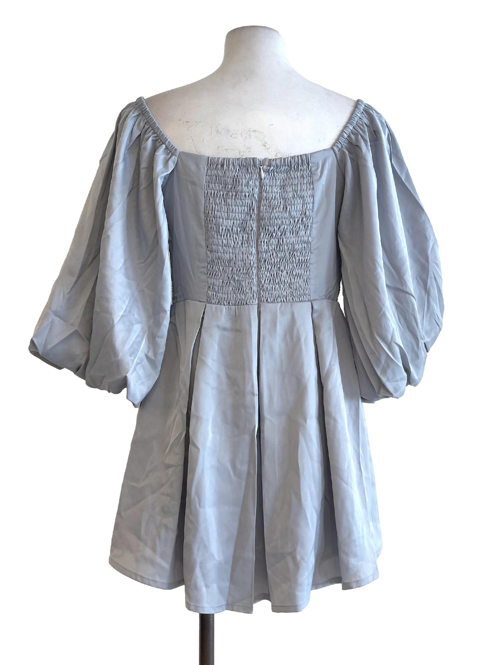 Dusty Blue Pleated Puff Romper