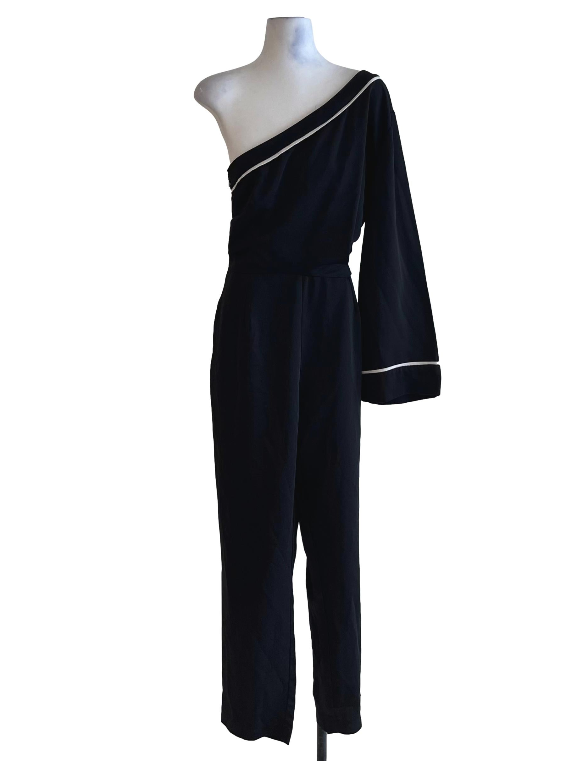 Black Asymmetrical Neckline Jumpsuit