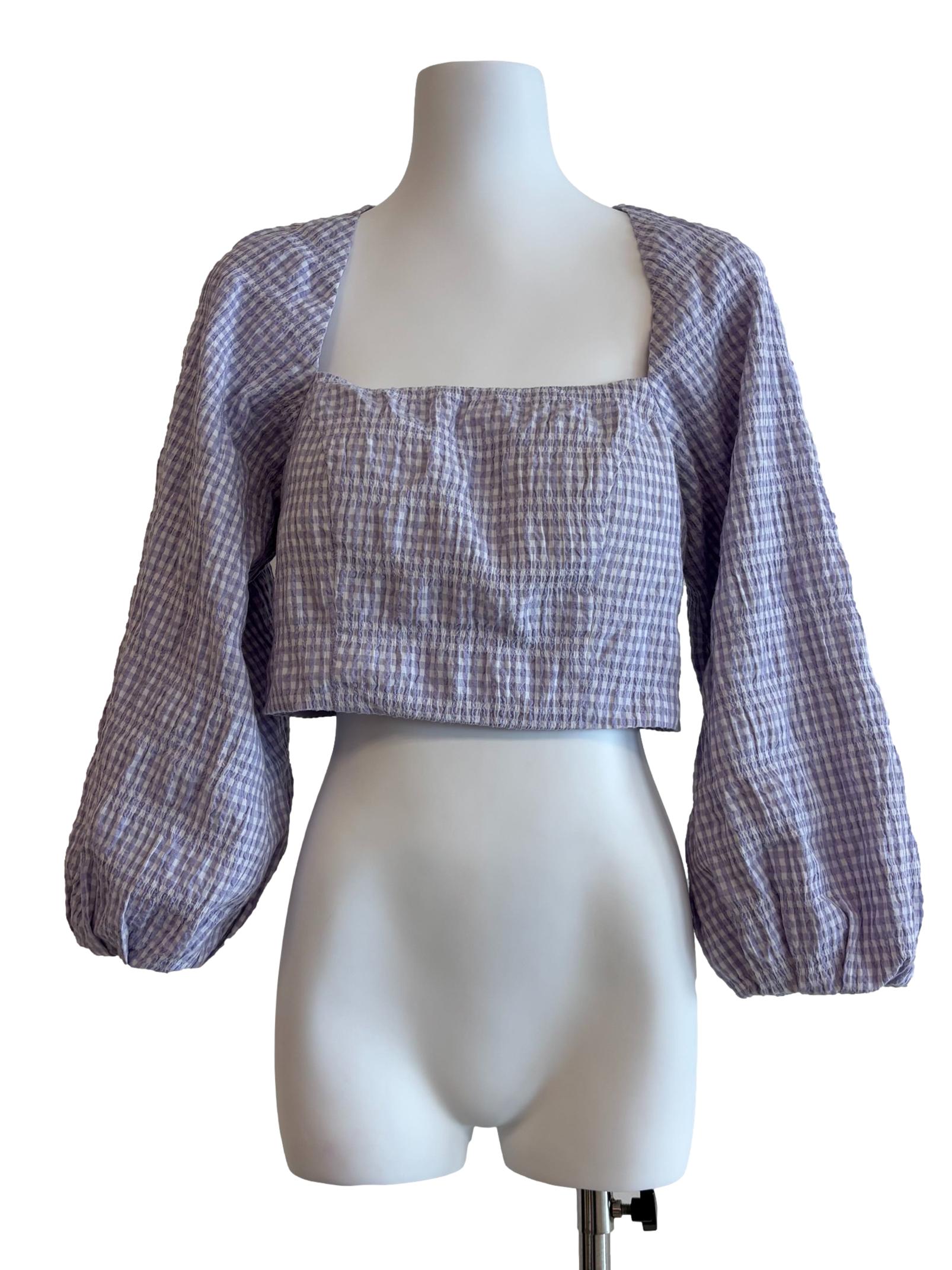 Lilac Gingham Puff Sleeve Top