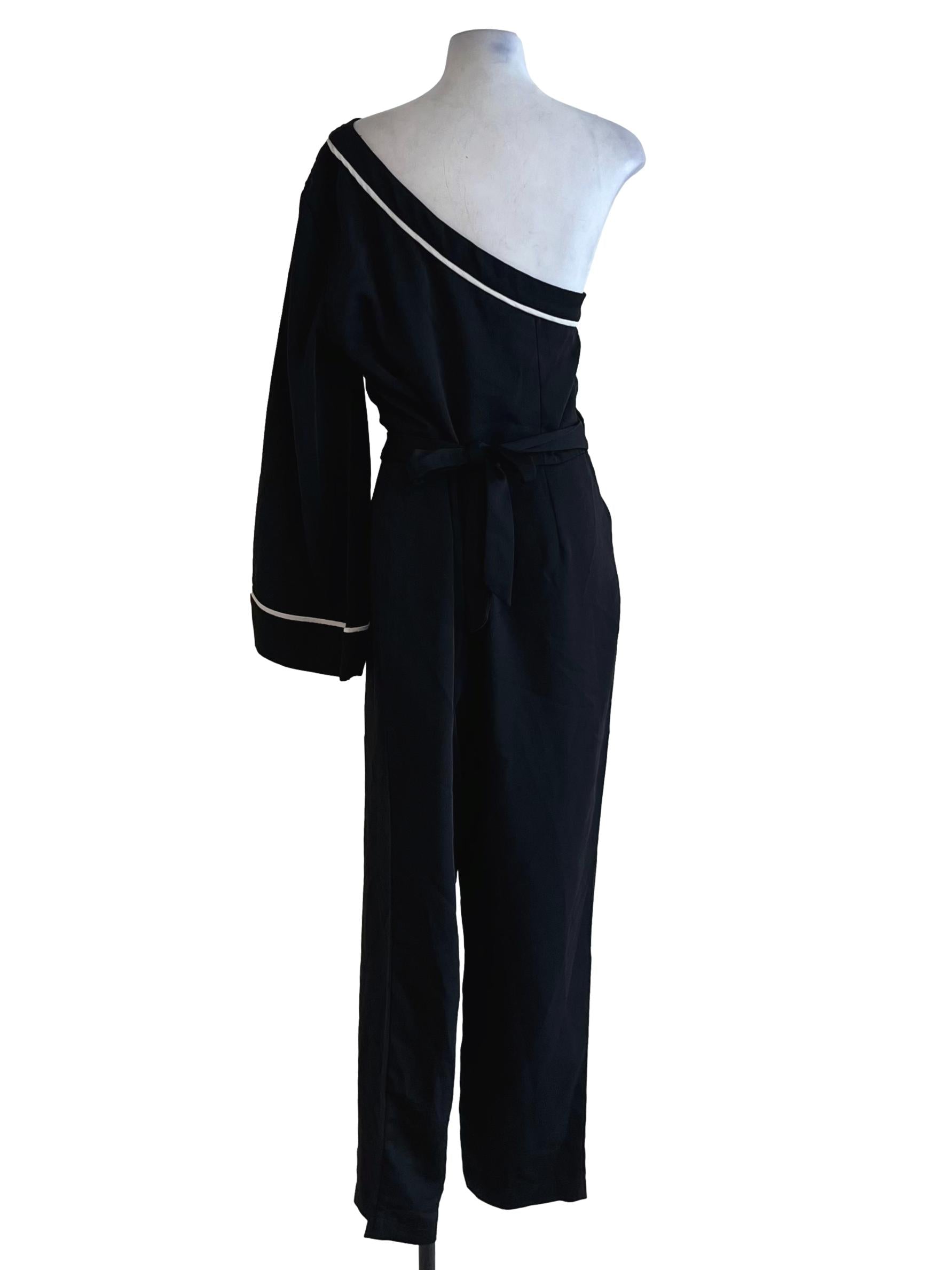 Black Asymmetrical Neckline Jumpsuit