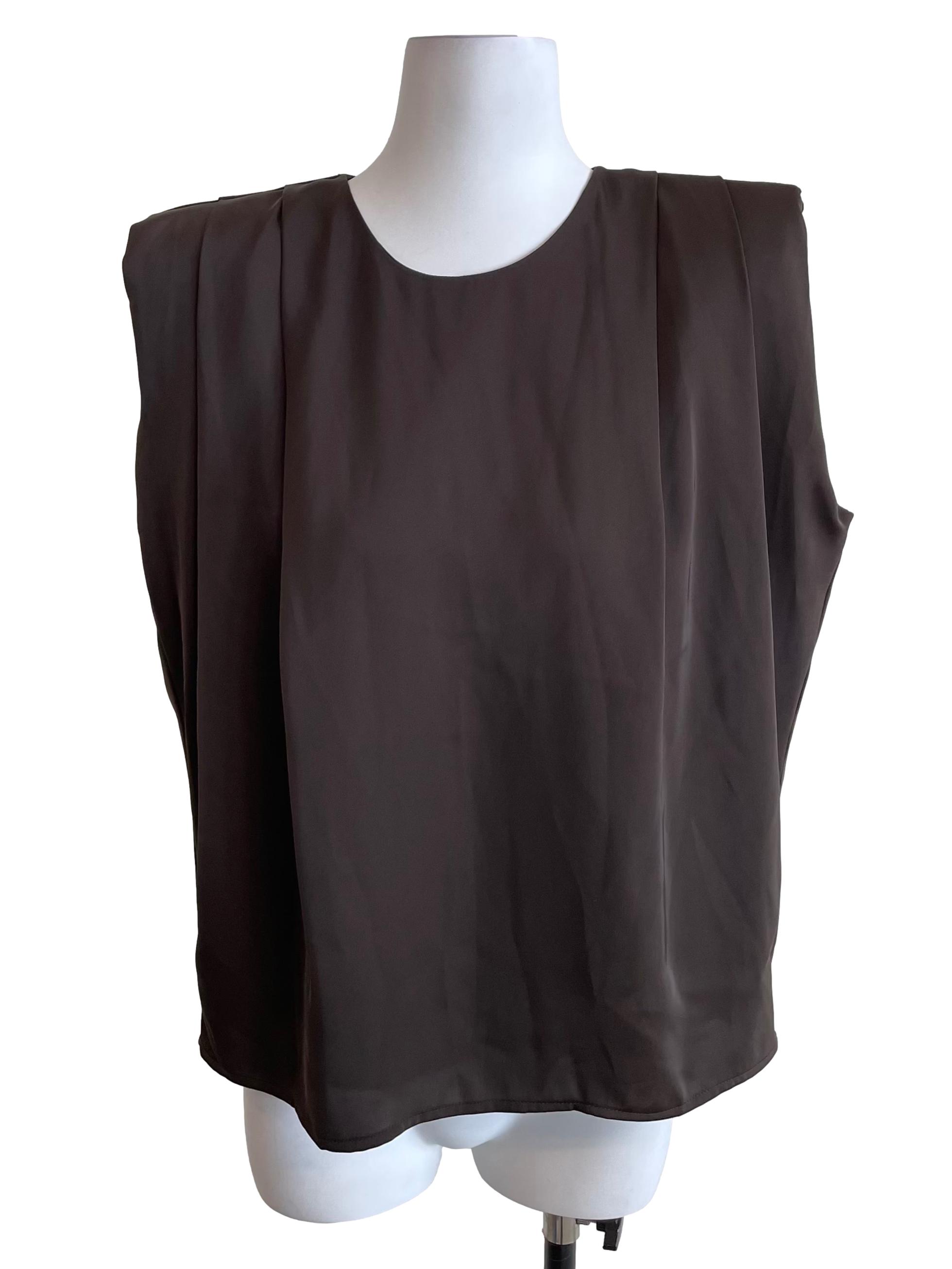 Wood Brown Draping Satin Top LB