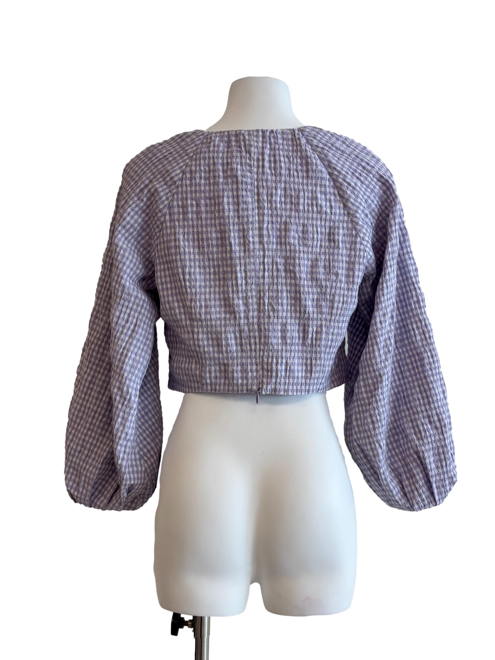 Lilac Gingham Puff Sleeve Top