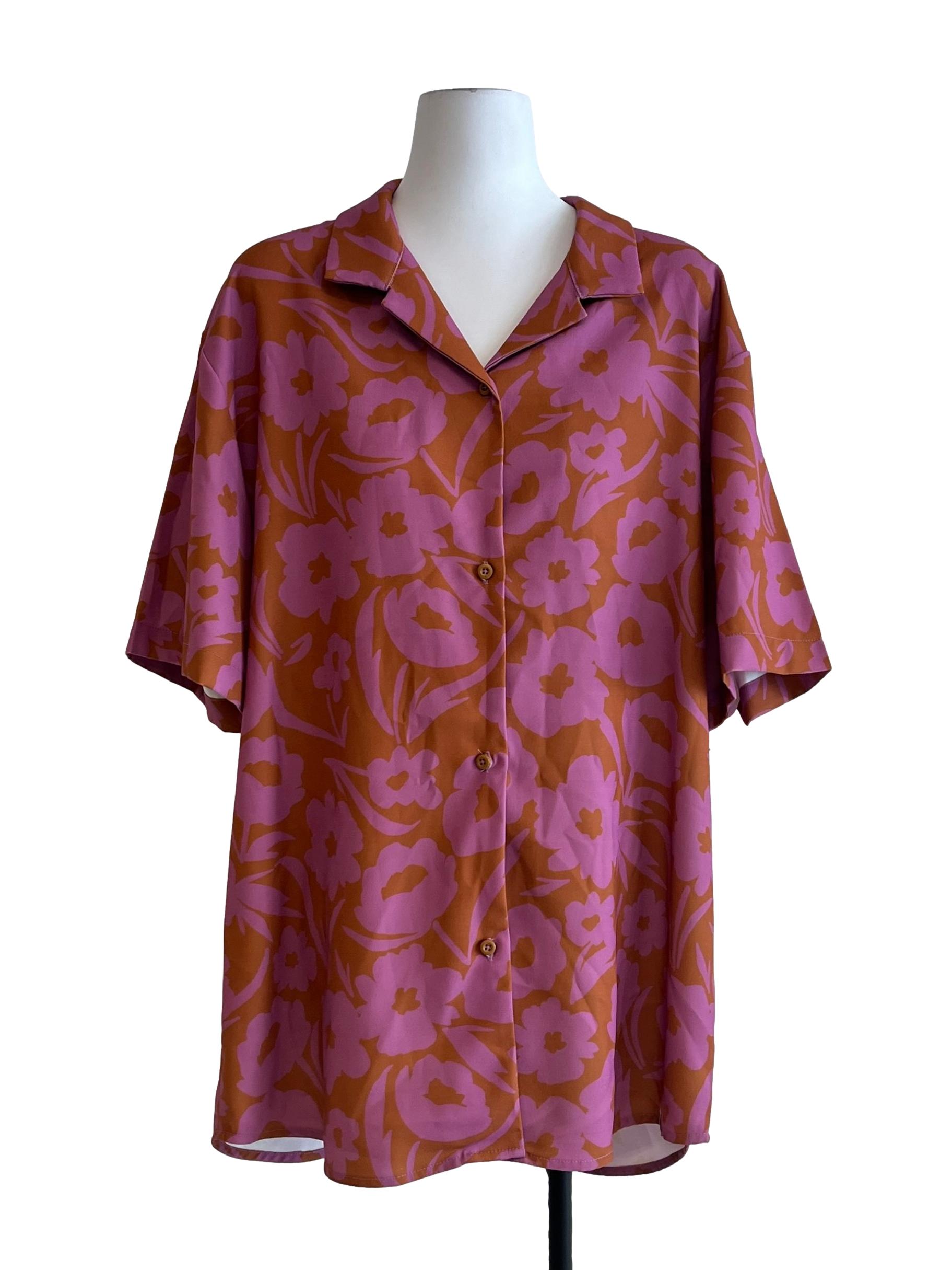 Strawberry Pink Floral Oversized Shirt