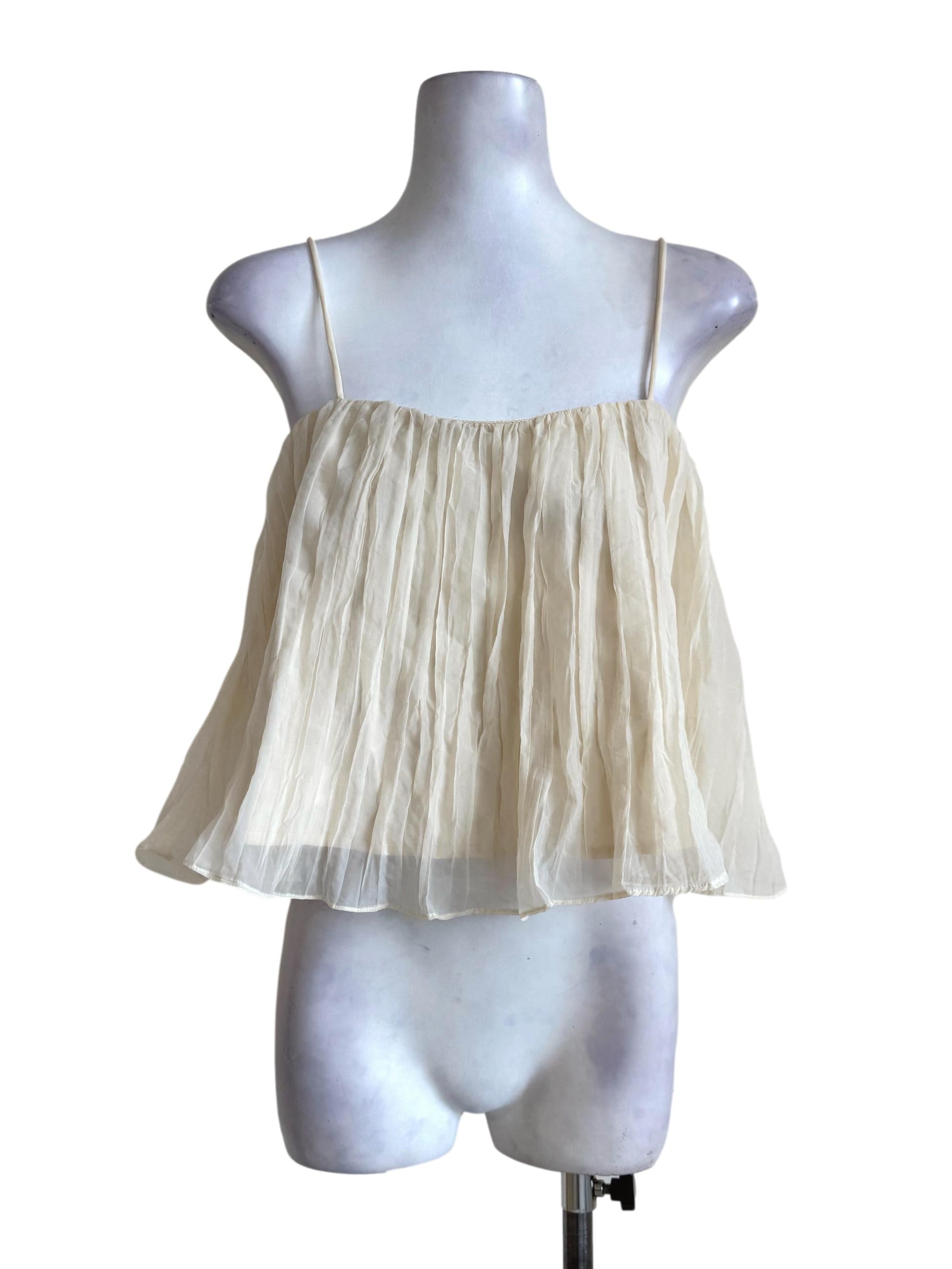 Pale Yellow Pleated Tank Top