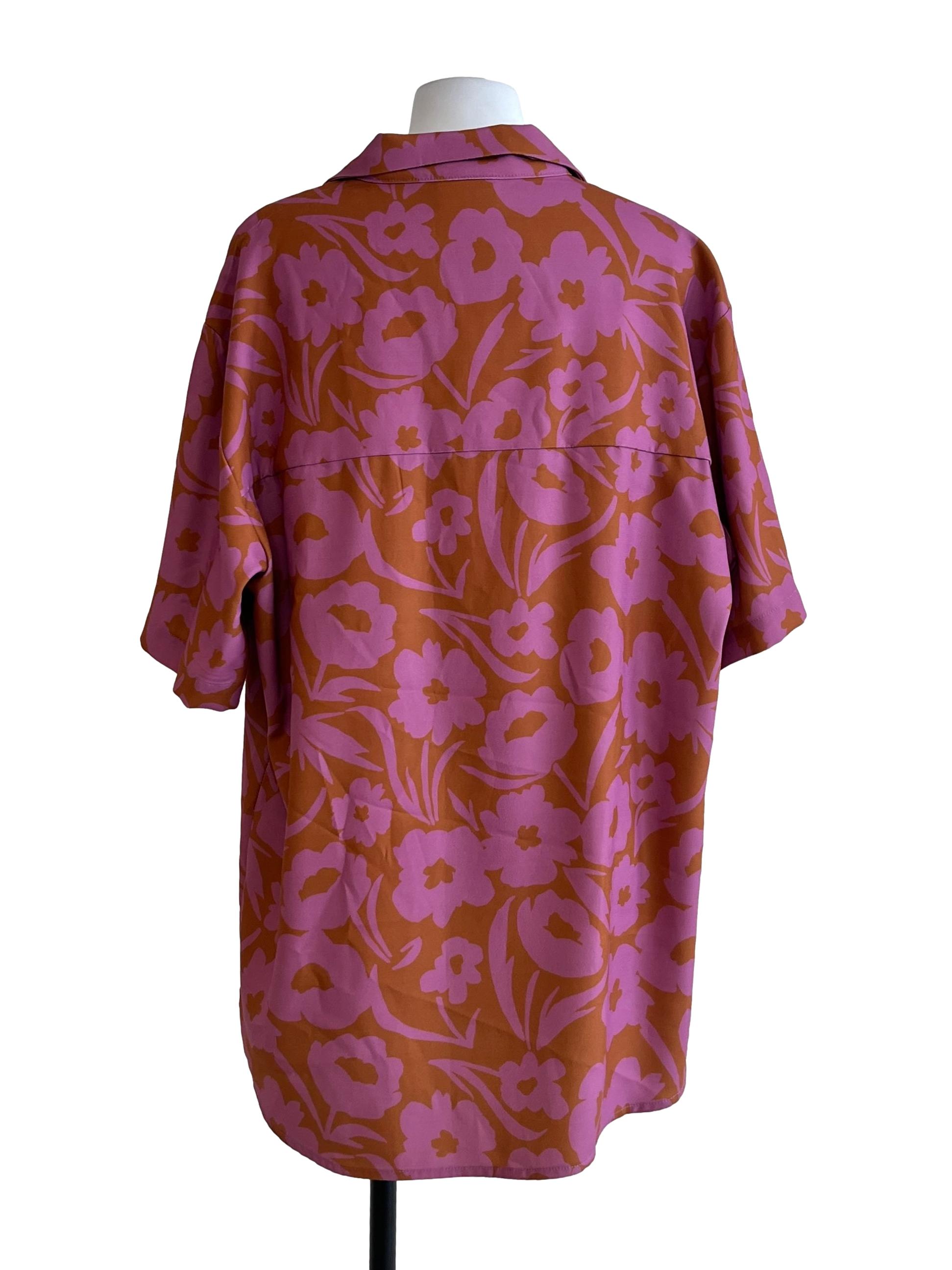 Strawberry Pink Floral Oversized Shirt
