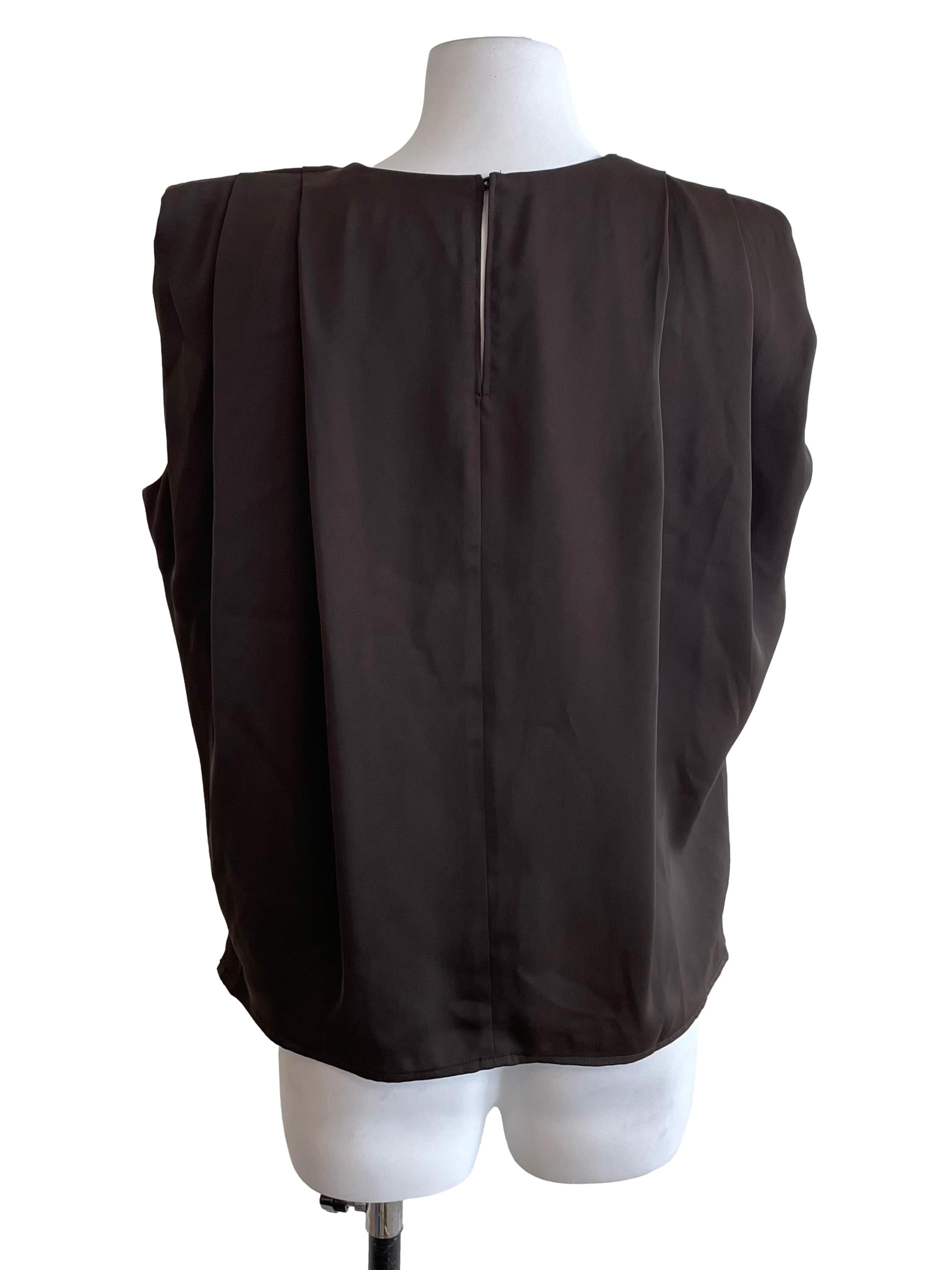 Wood Brown Draping Satin Top LB
