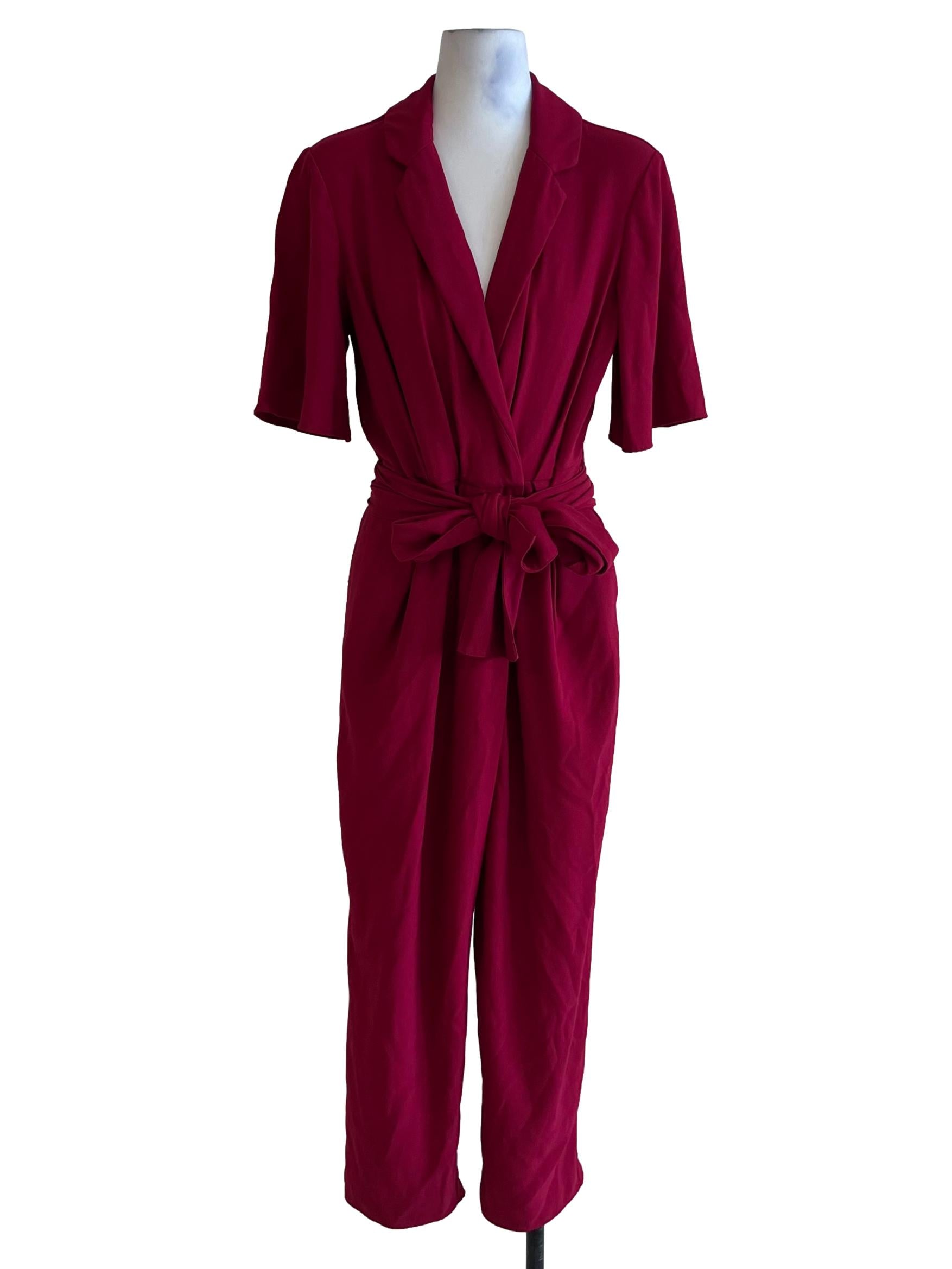 Magenta Purple Notched Neckline Jumpsuit