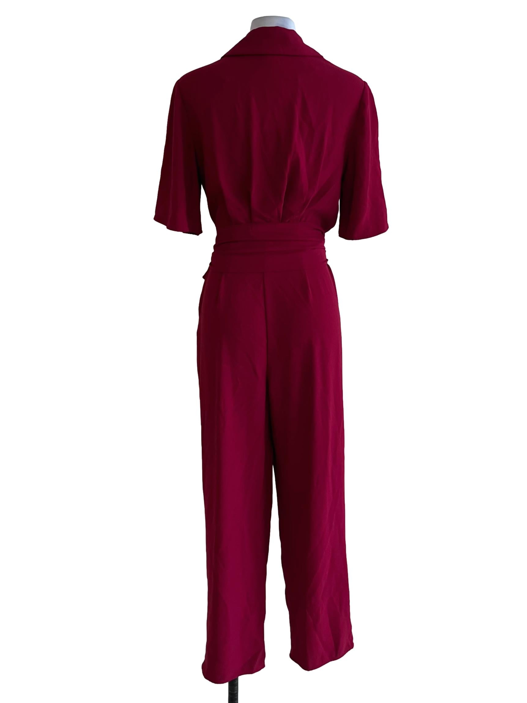 Magenta Purple Notched Neckline Jumpsuit