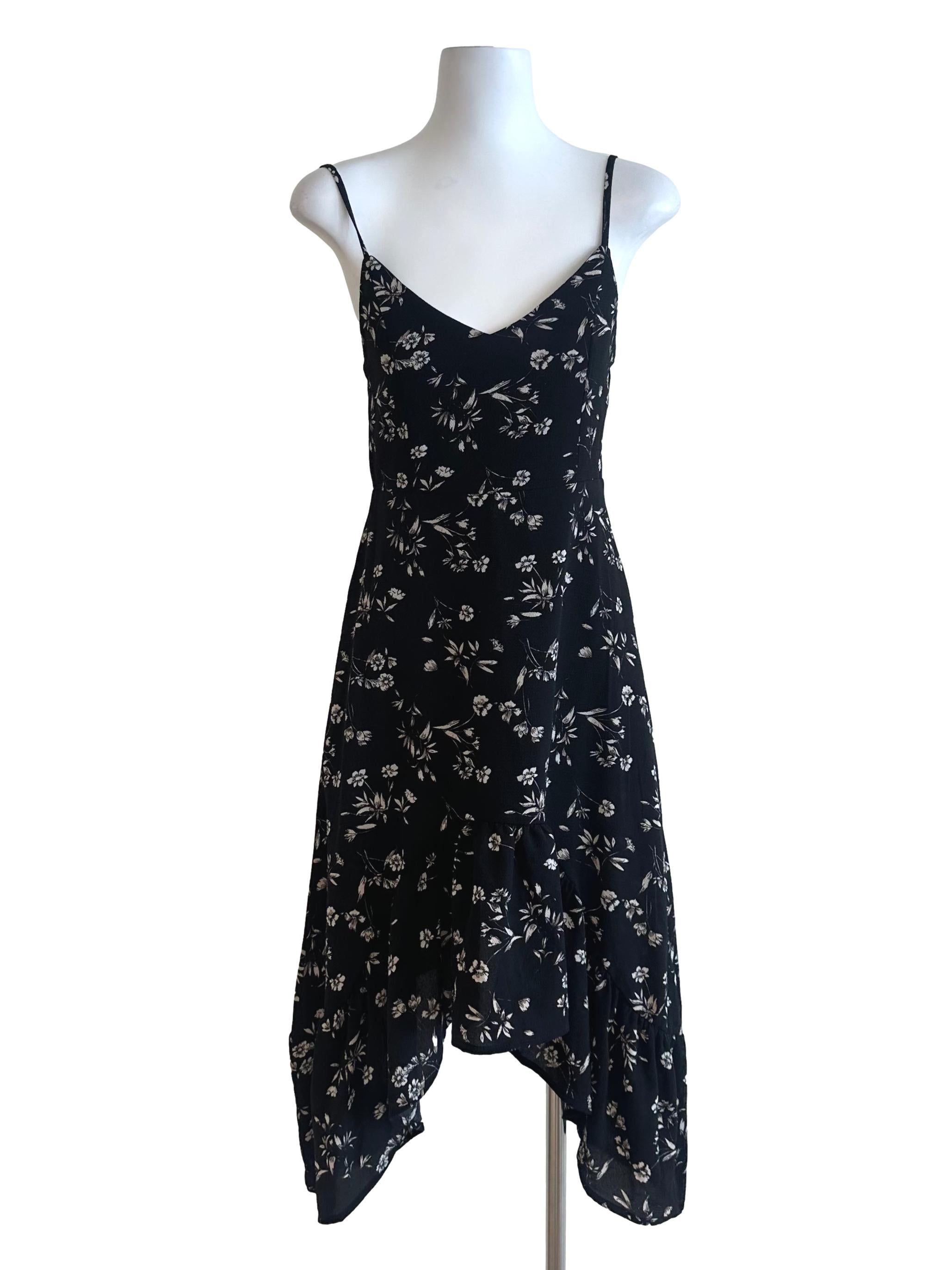 Black Floral Asymmetric Dress