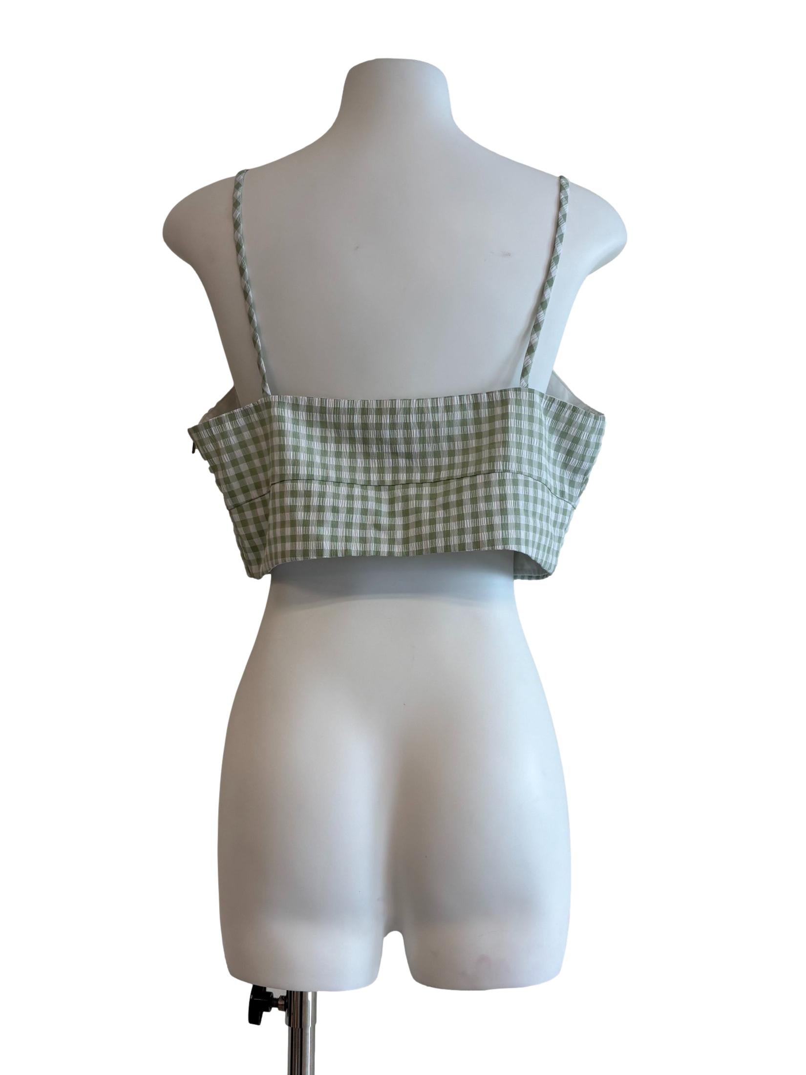Basil Green Spaghetti Strap Plaid Crop Top