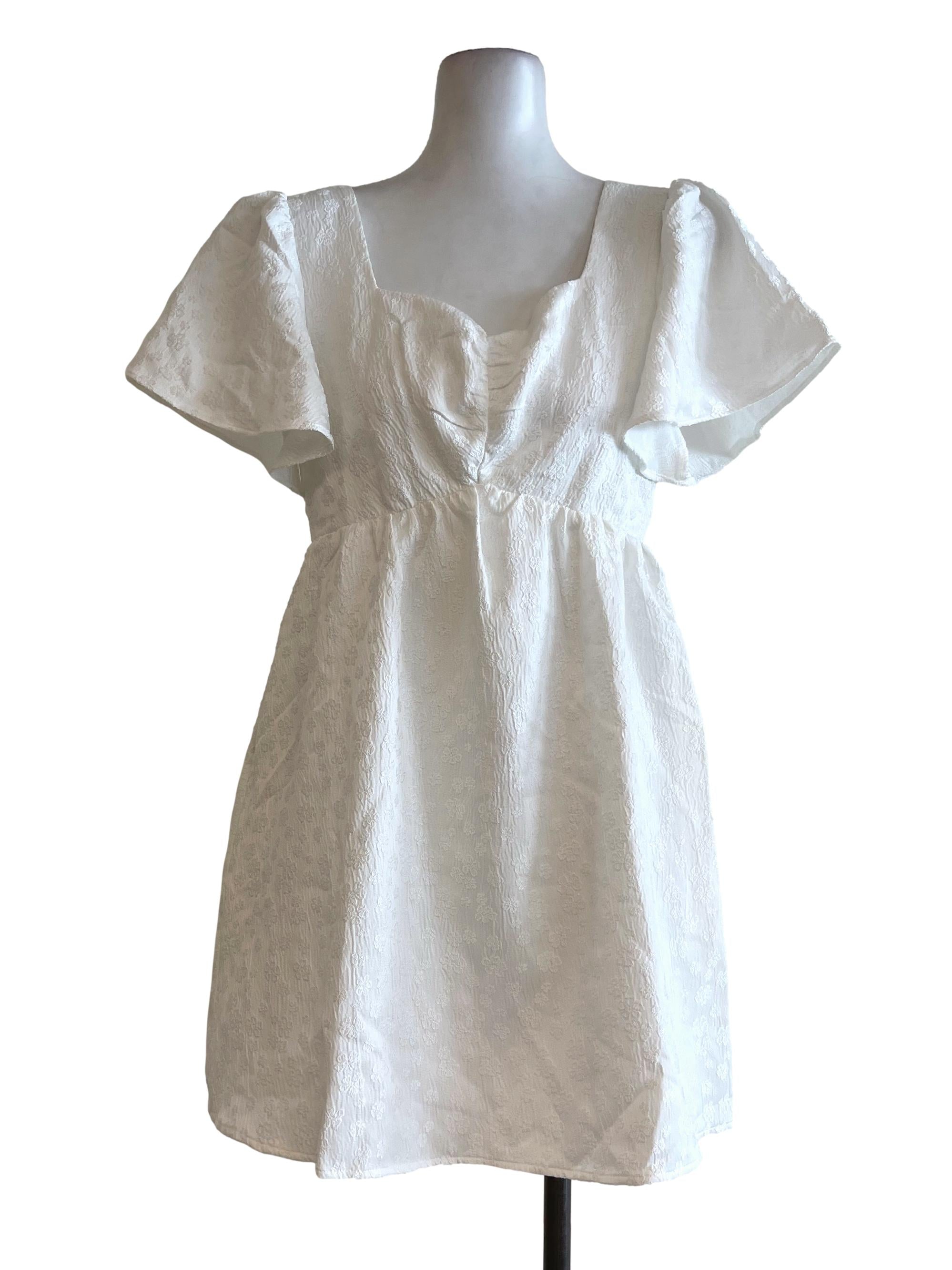 White Textured Puff Dress