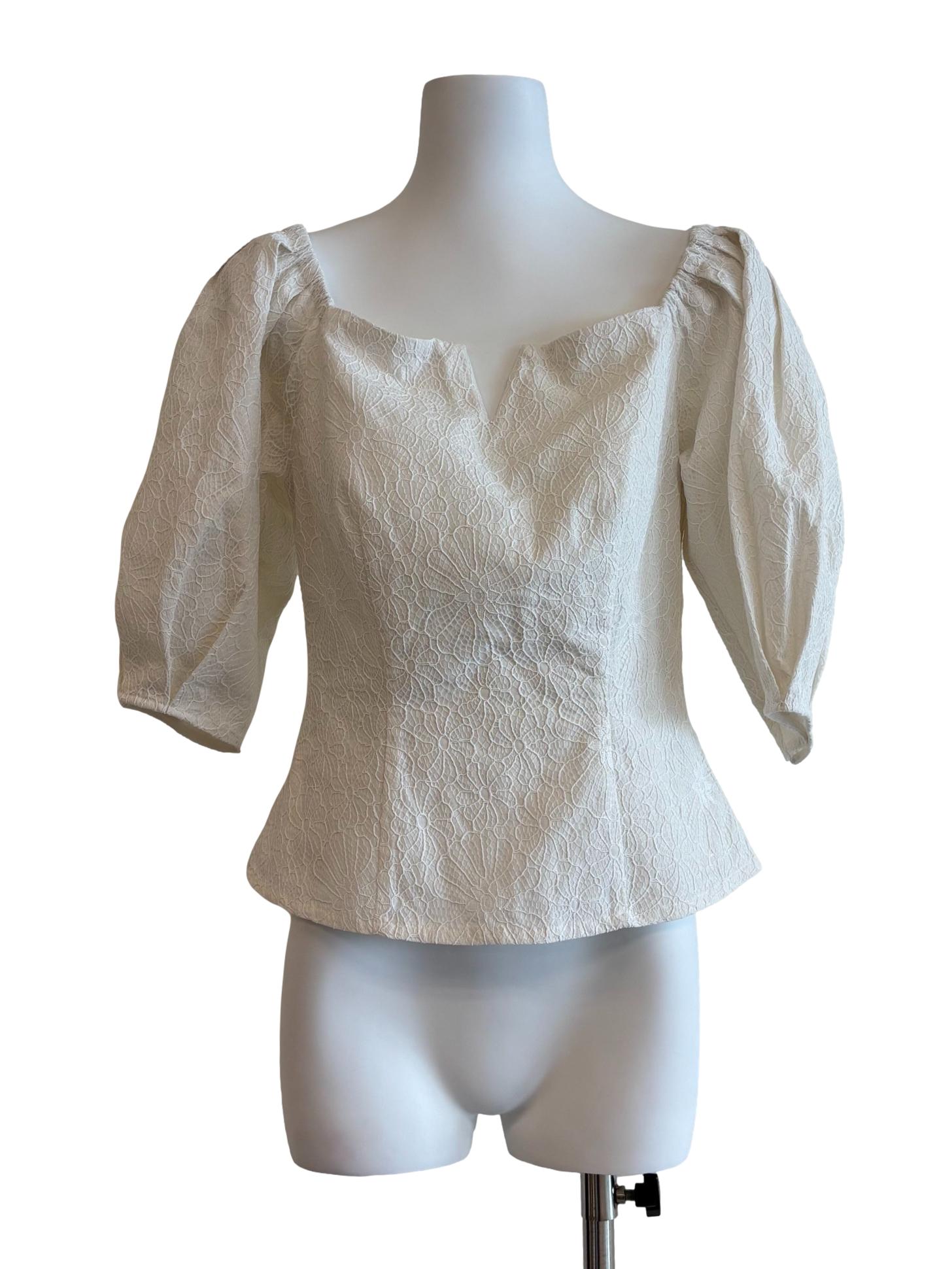 Pearl White Embroidered Floral Cotton Blouse
