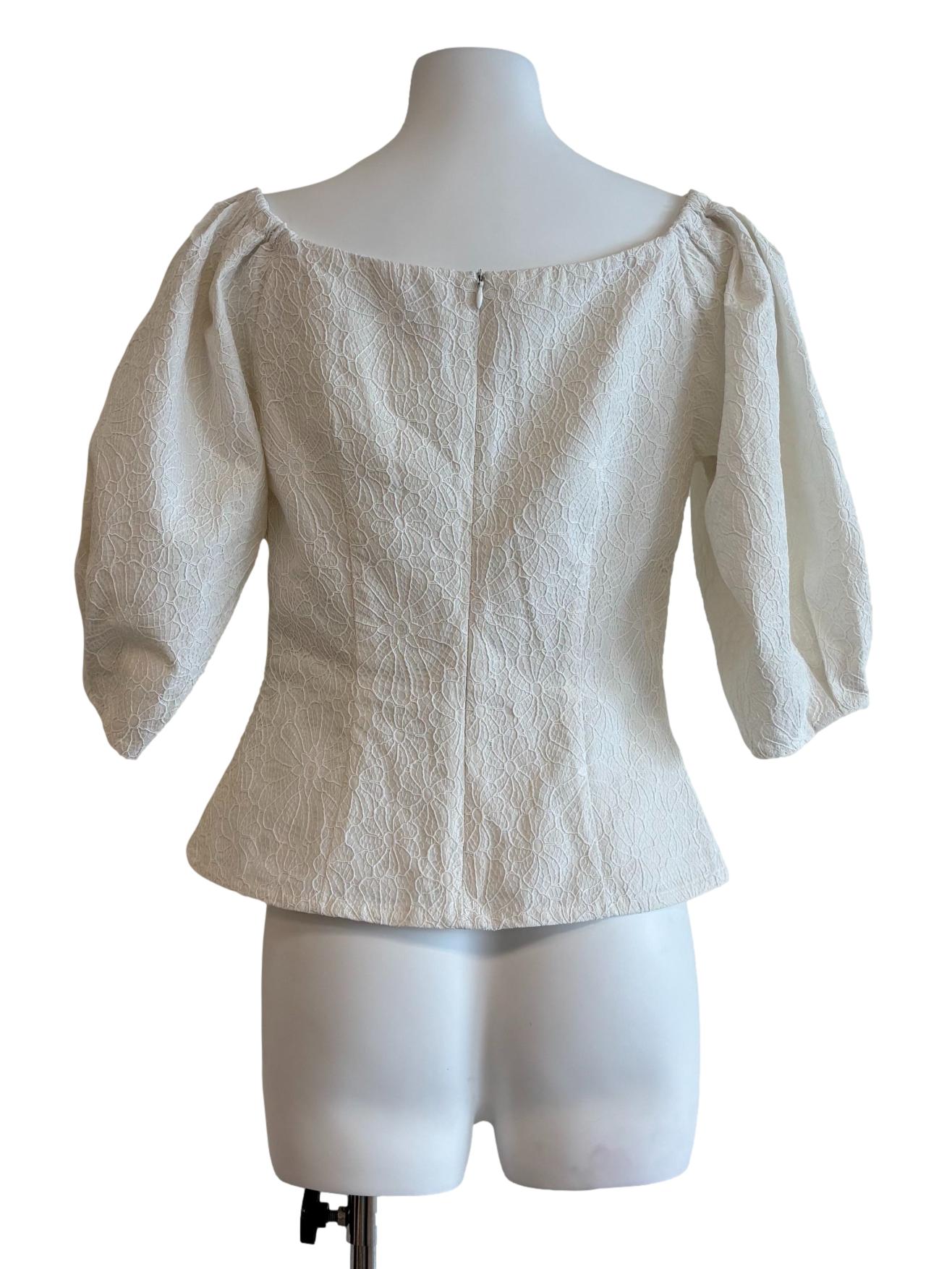 Pearl White Embroidered Floral Cotton Blouse
