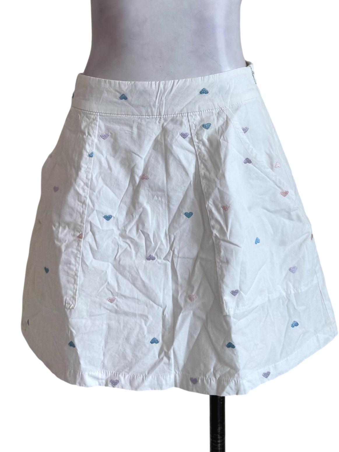 Cotton White With Heart Shape Embroidery Mini Skirt
